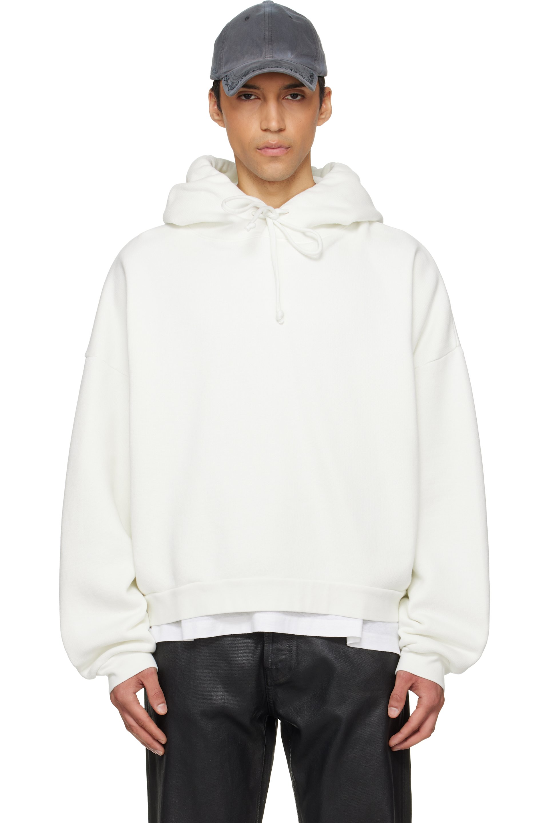 Acne Studios - Pull à capuche blanc en molleton à écusson à logo