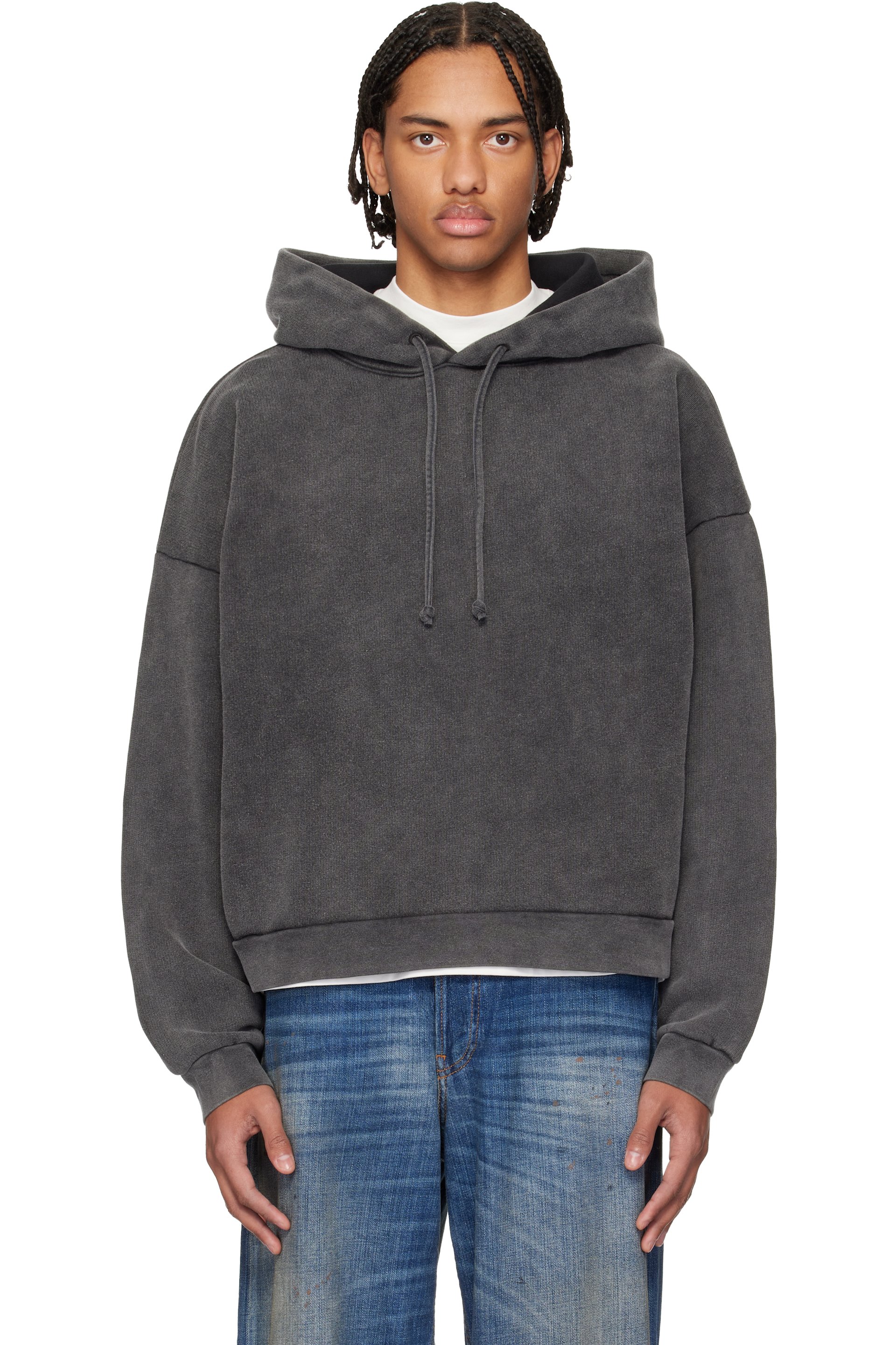 Acne Studios - Pull à capuche gris à écusson à logo