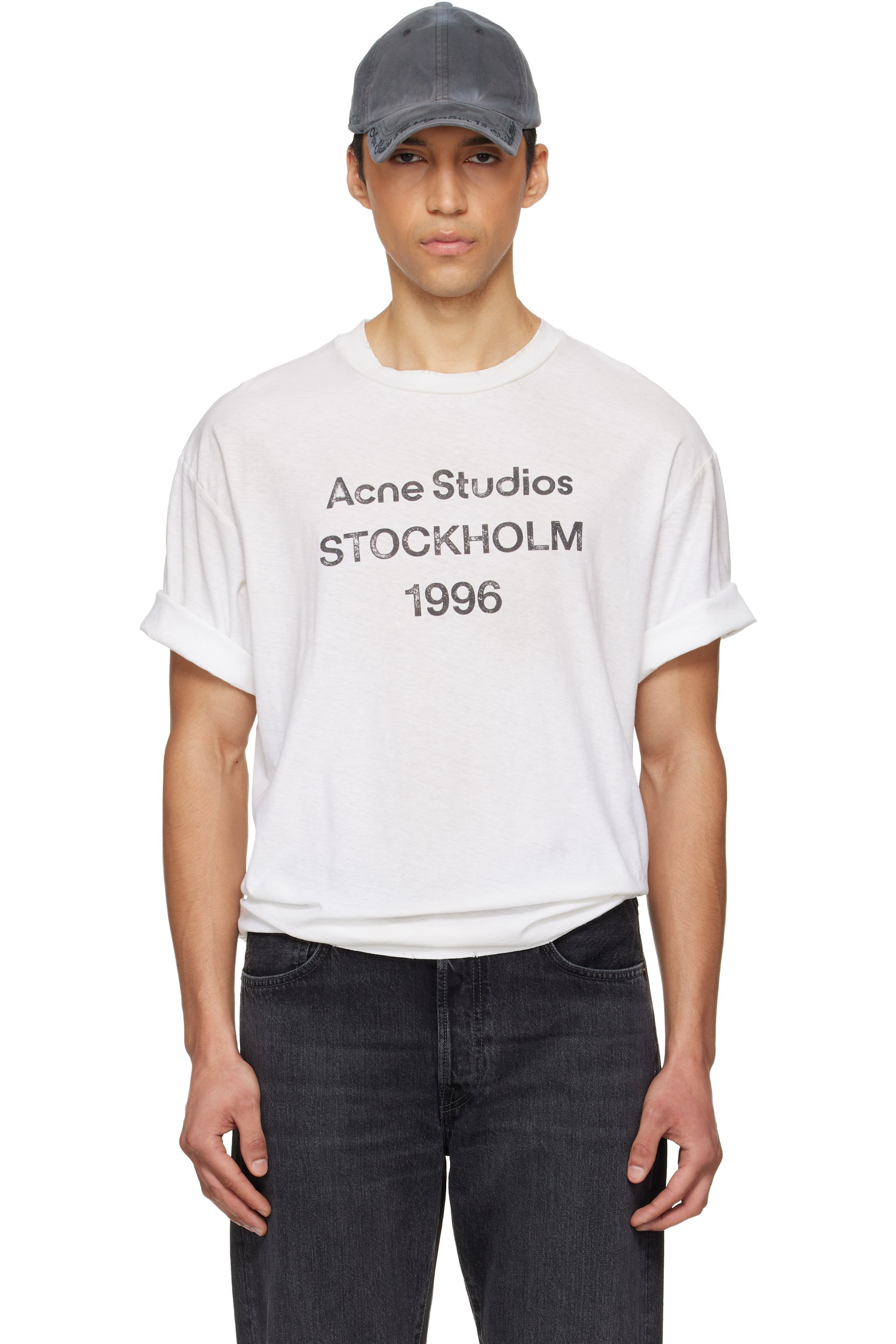 Acne Studios - T-shirt blanc cassé à logo