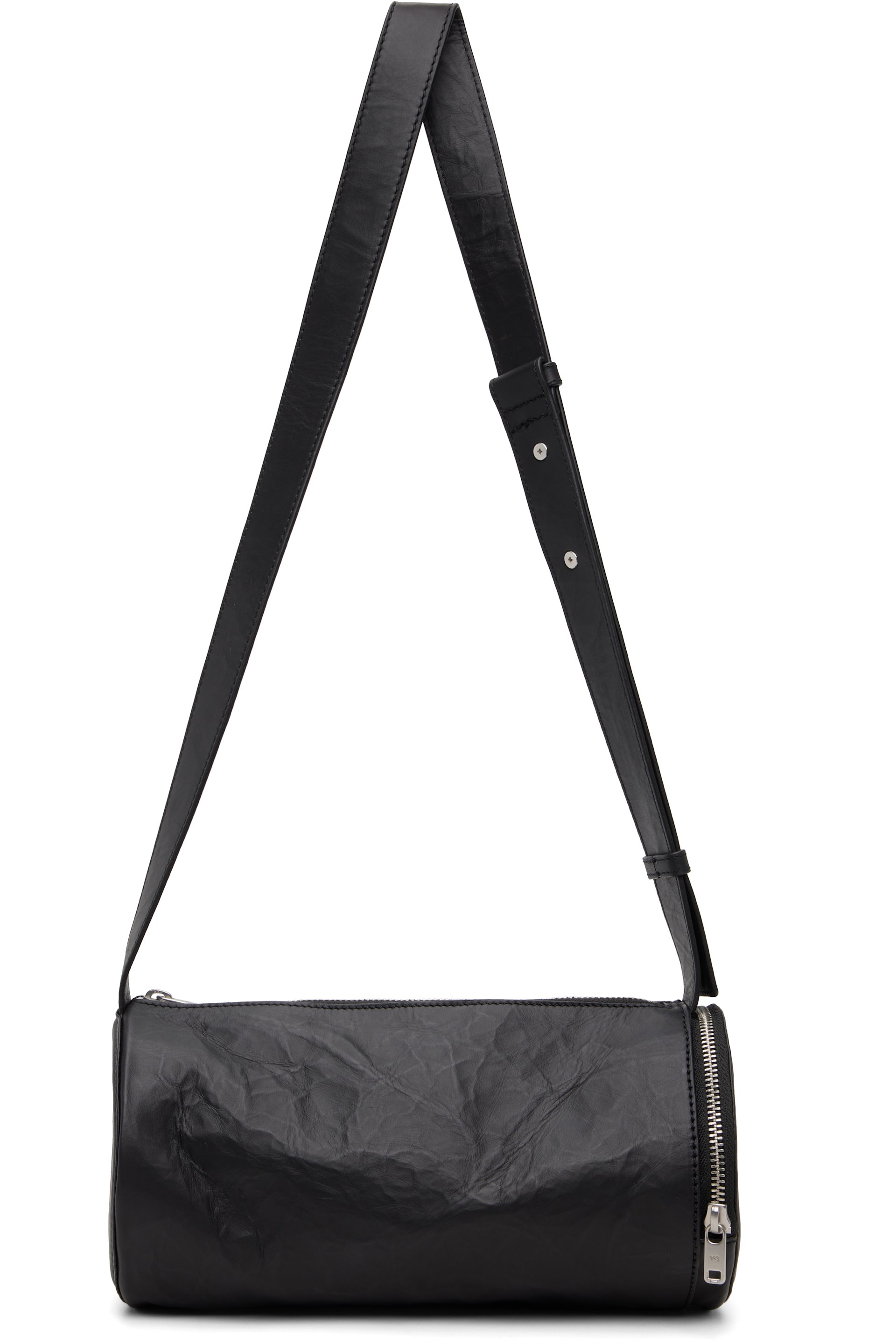 Y-3 - Sac cylindrique noir en cuir à logo