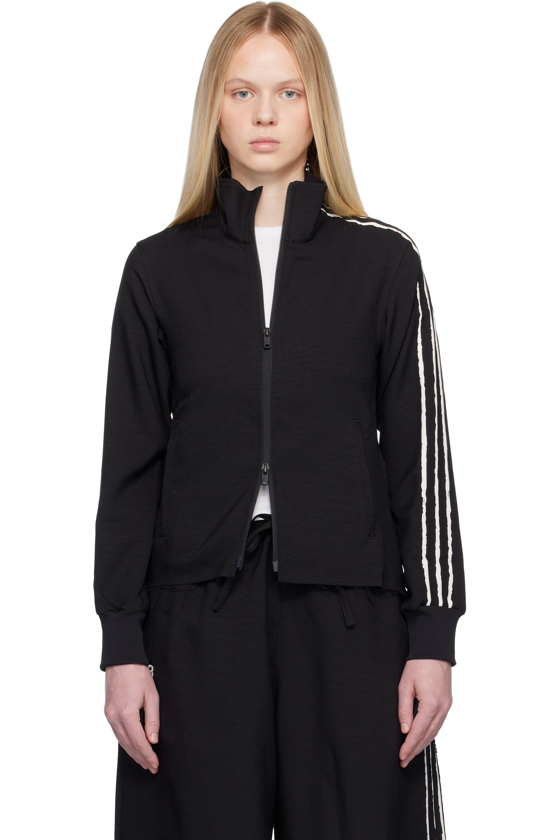 Y-3 - Blouson de survêtement noir à rayures à bords bruts - Sport Uniform