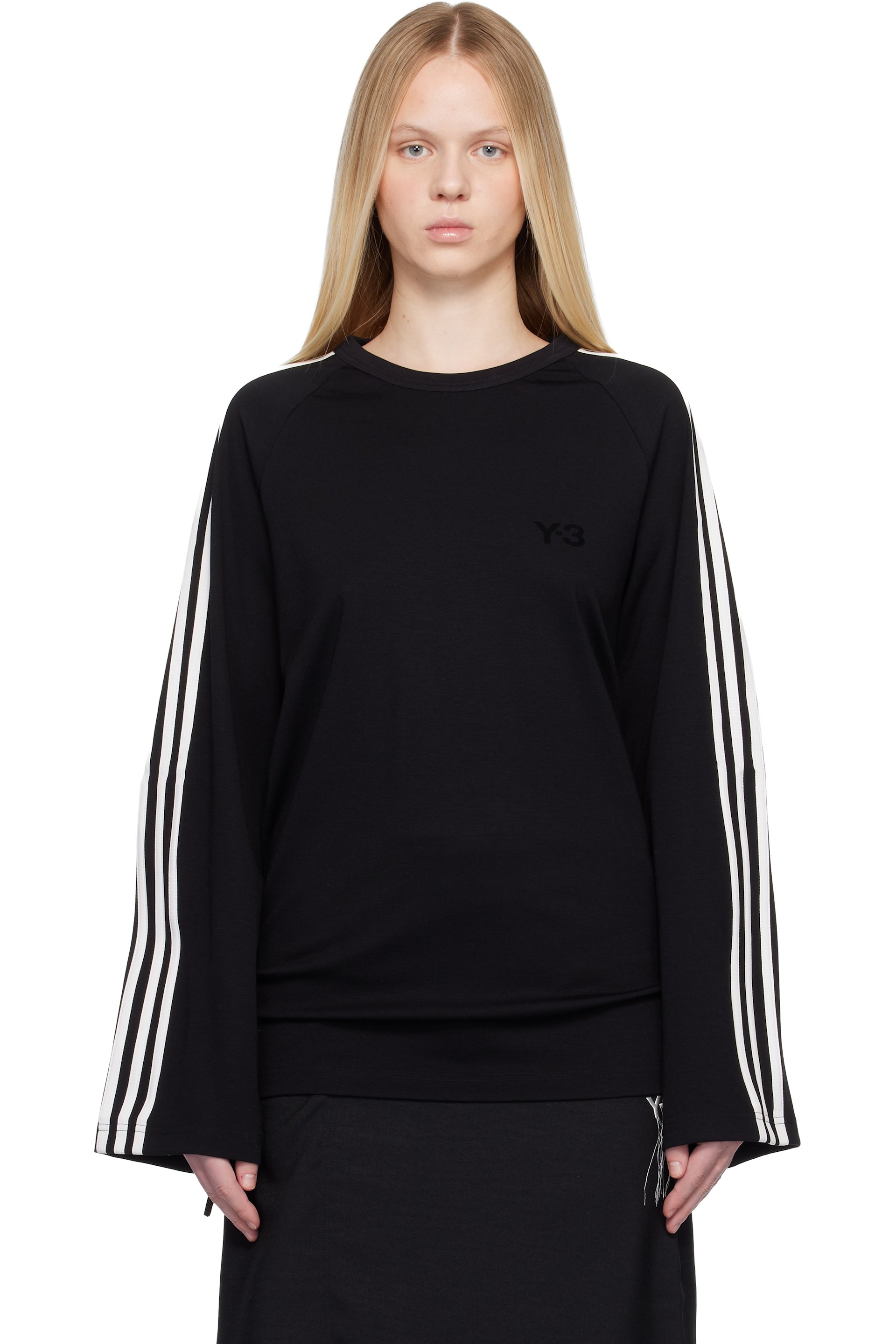 Y-3 - T-shirt à manches longues noir à trois rayures