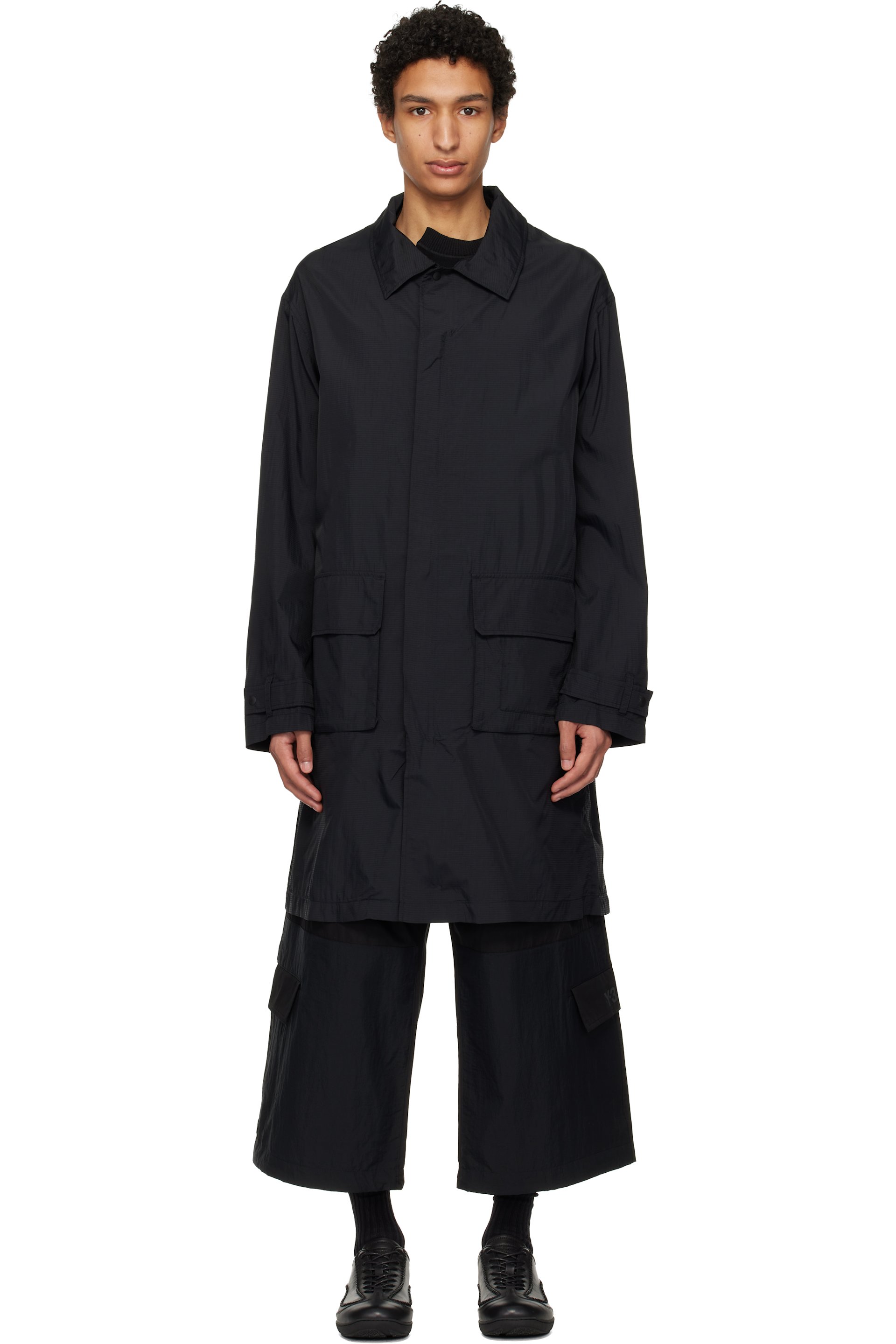 Y-3: ブラック ナイロン コート | SSENSE 日本 Y-3: ブラック ナイロン コート | SSENSE 日本