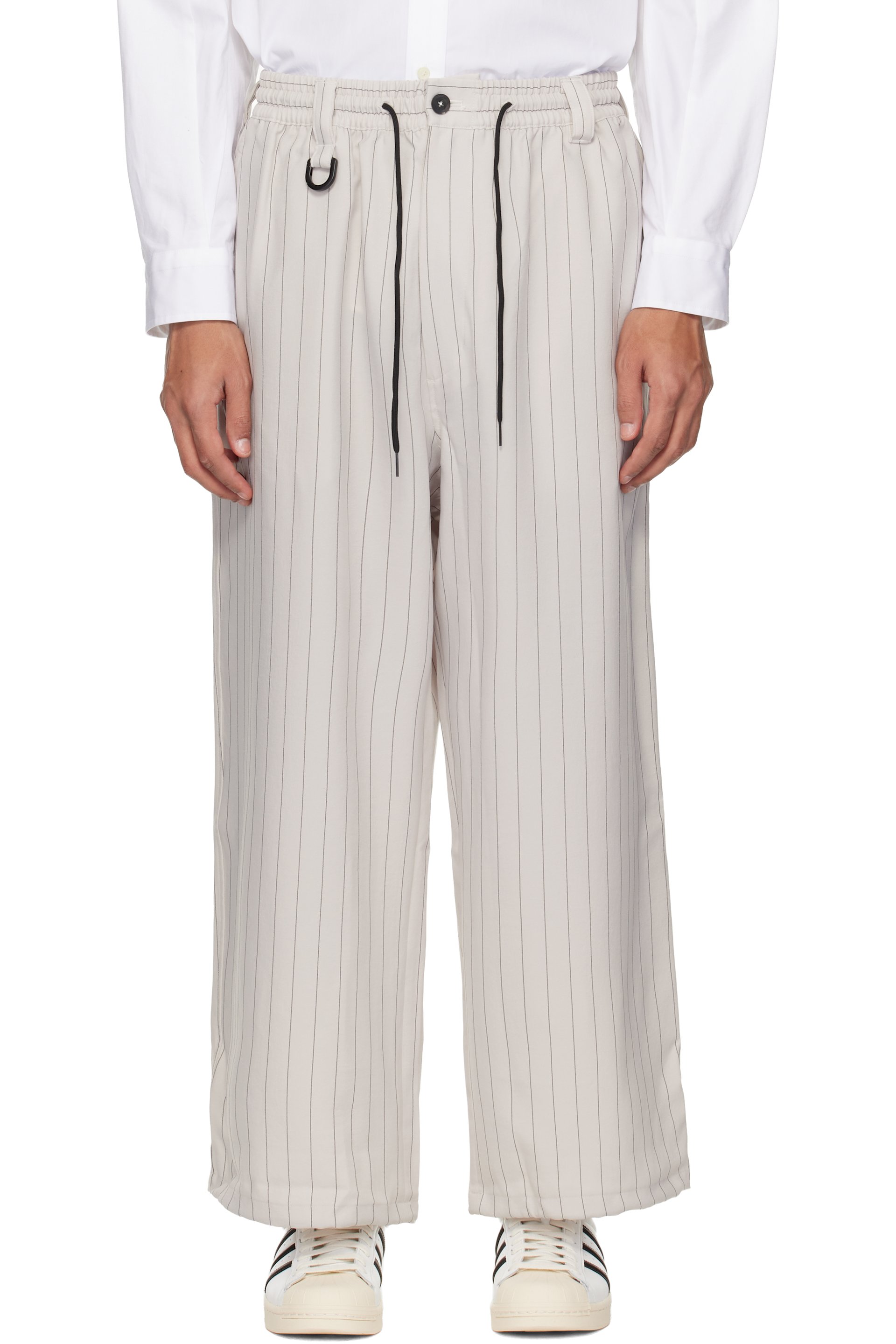 Y-3 - Pantalon de survêtement gris à rayures fines