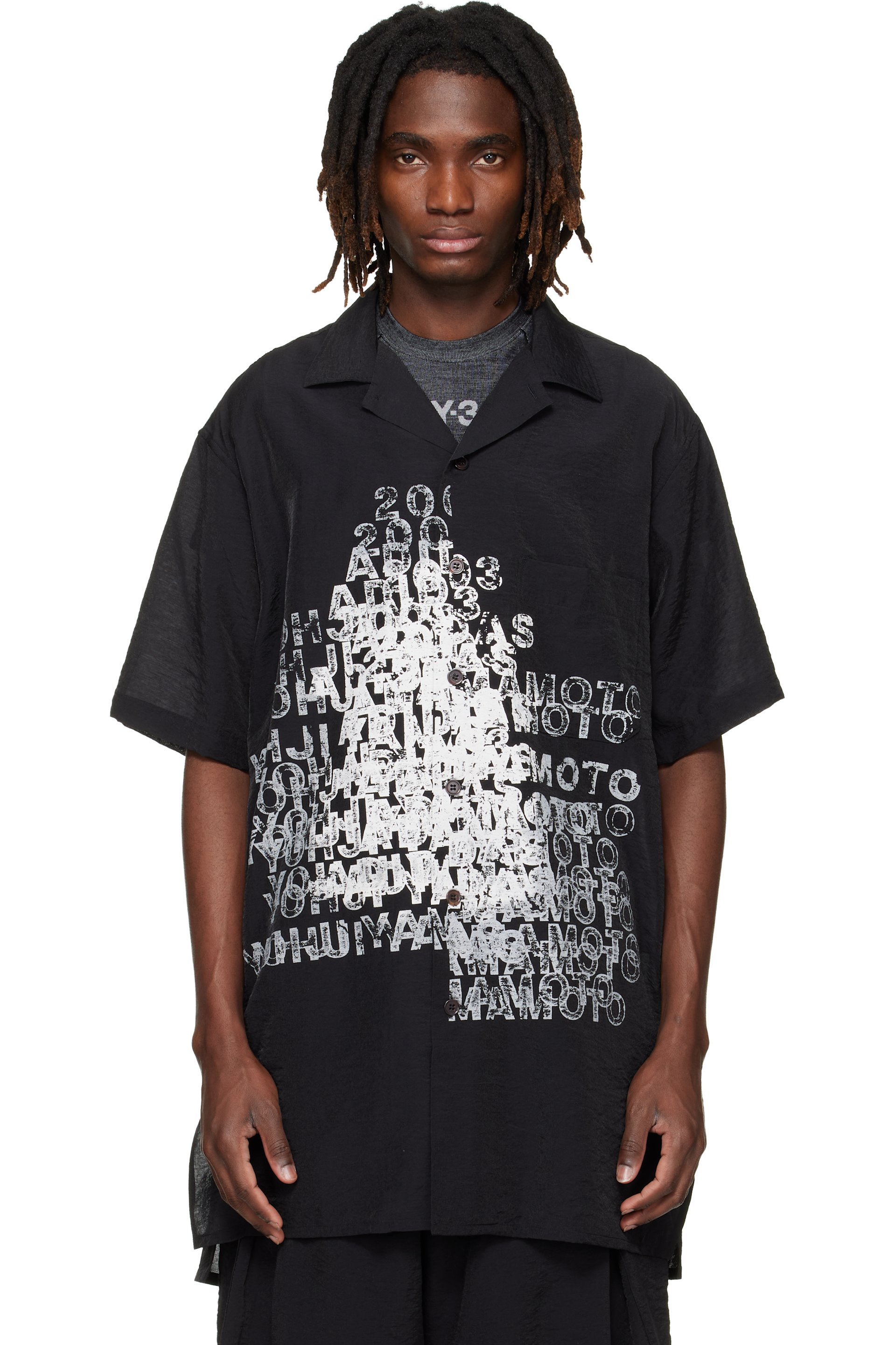 Y-3 - Chemise longue à manches courtes noire à imprimé
