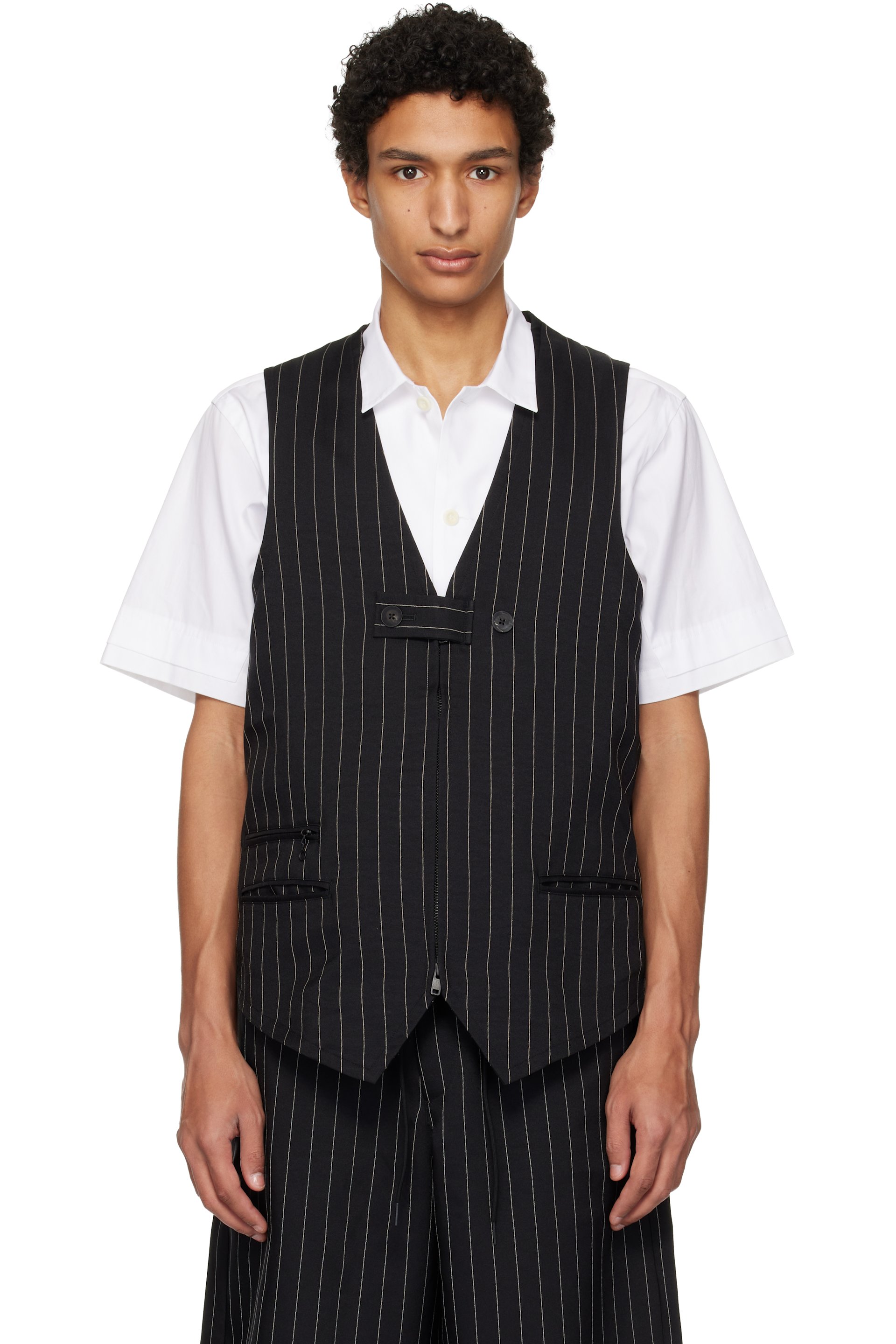 Y-3 - Gilet façon costume noir à rayures fines - Sport Uniform