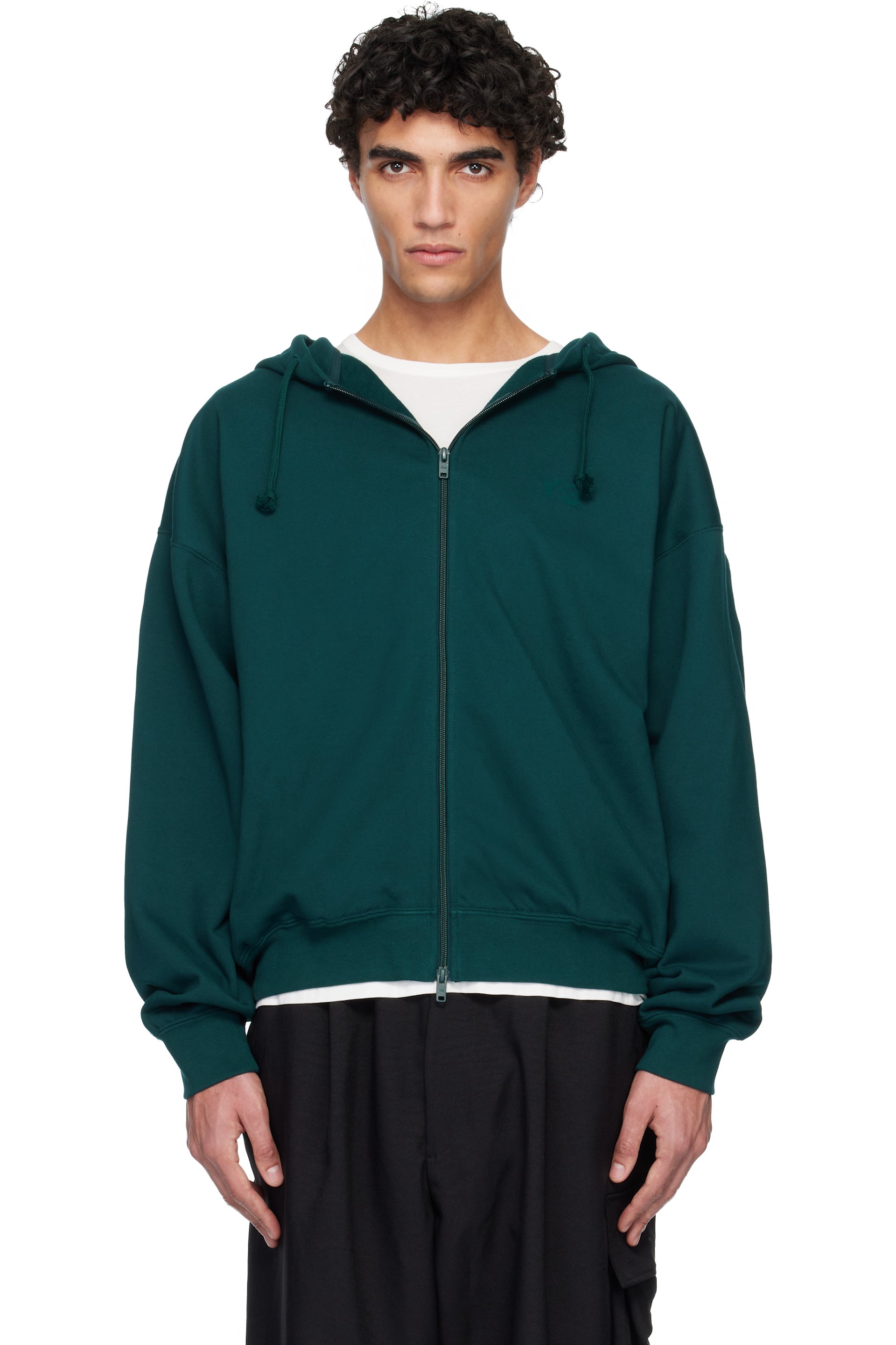 Y-3 - Pull à capuche FL vert à glissière