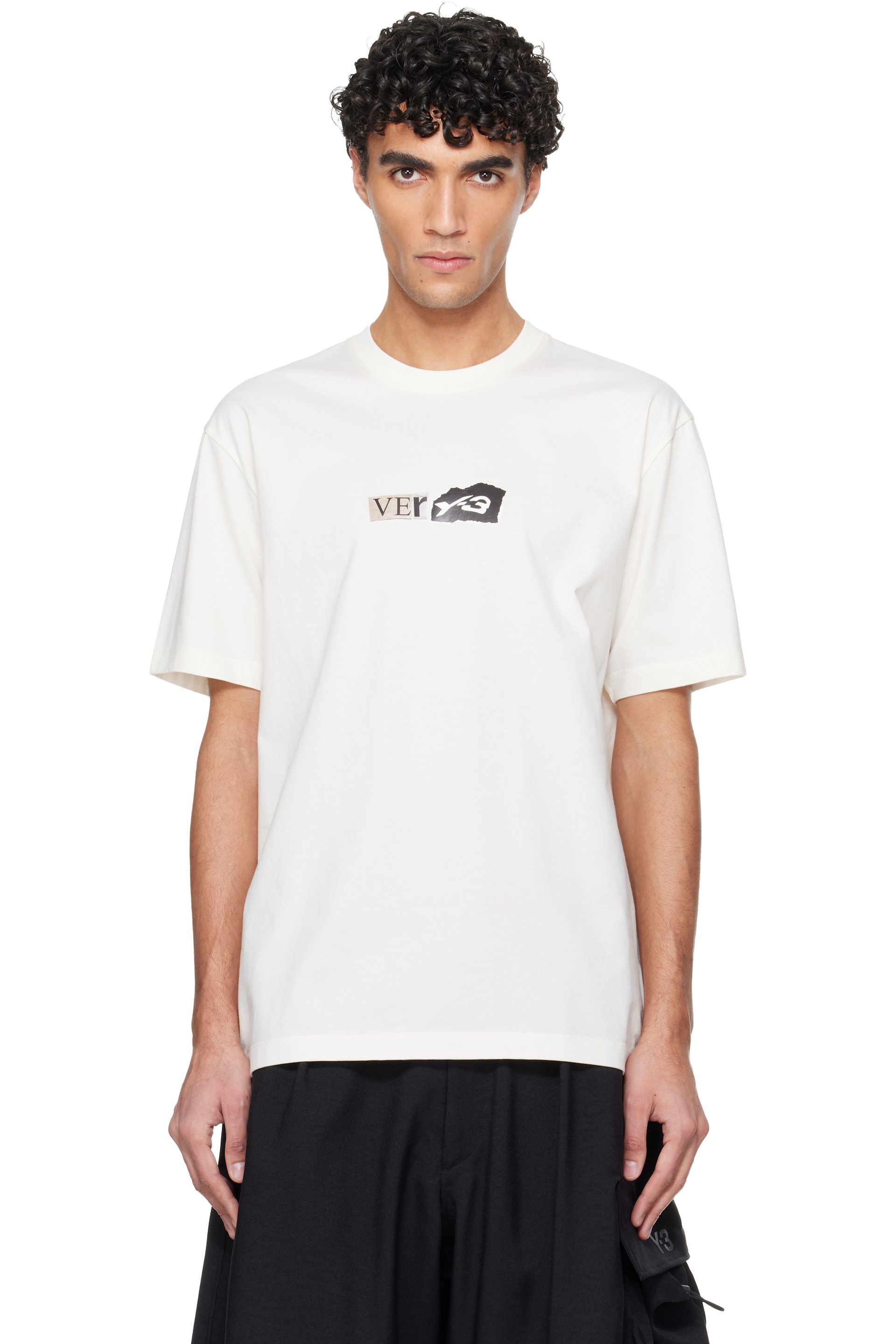 Y-3 - T-shirt à manches courtes GFX blanc cassé