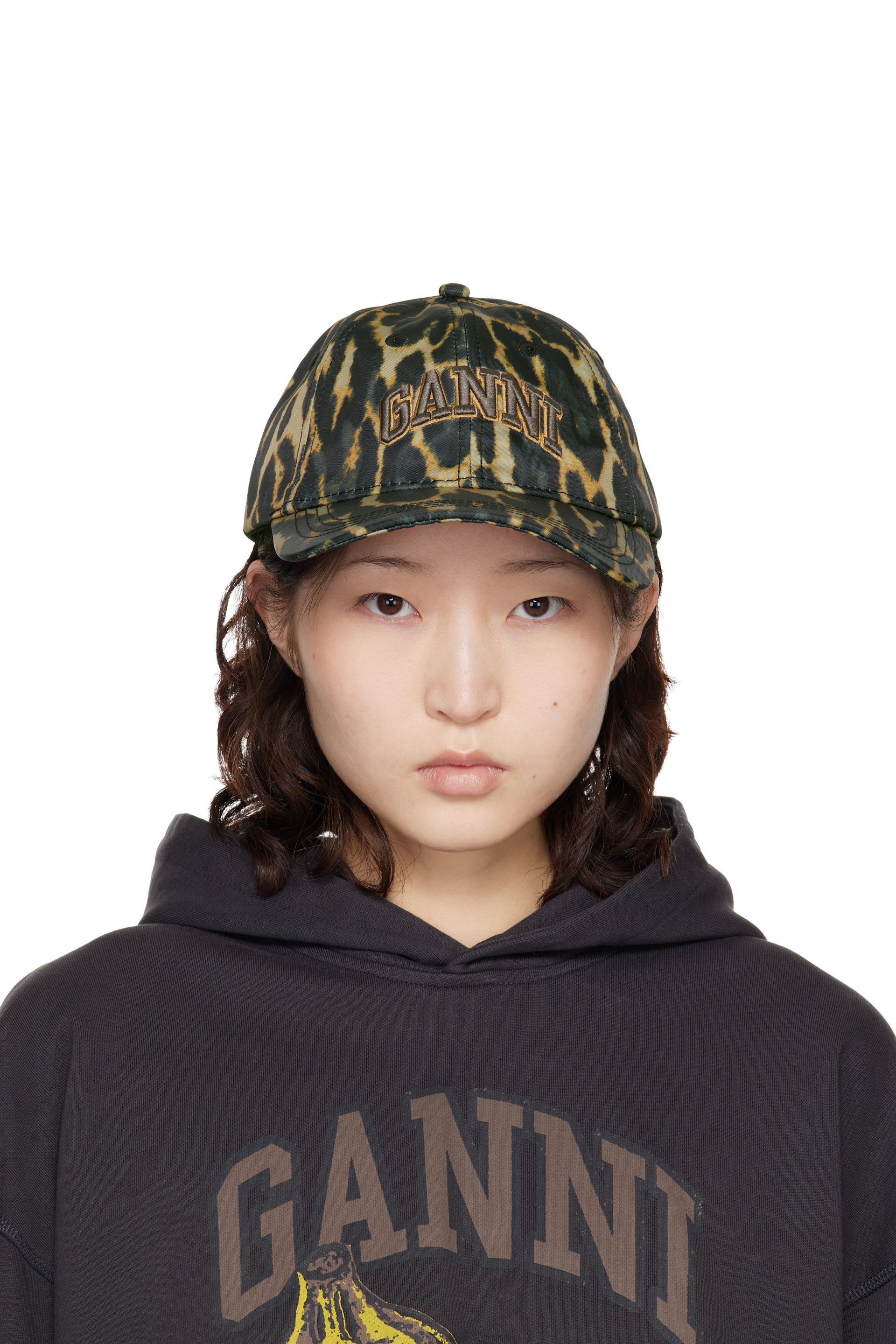 GANNI - Black & Brown Printed Nylon Cap