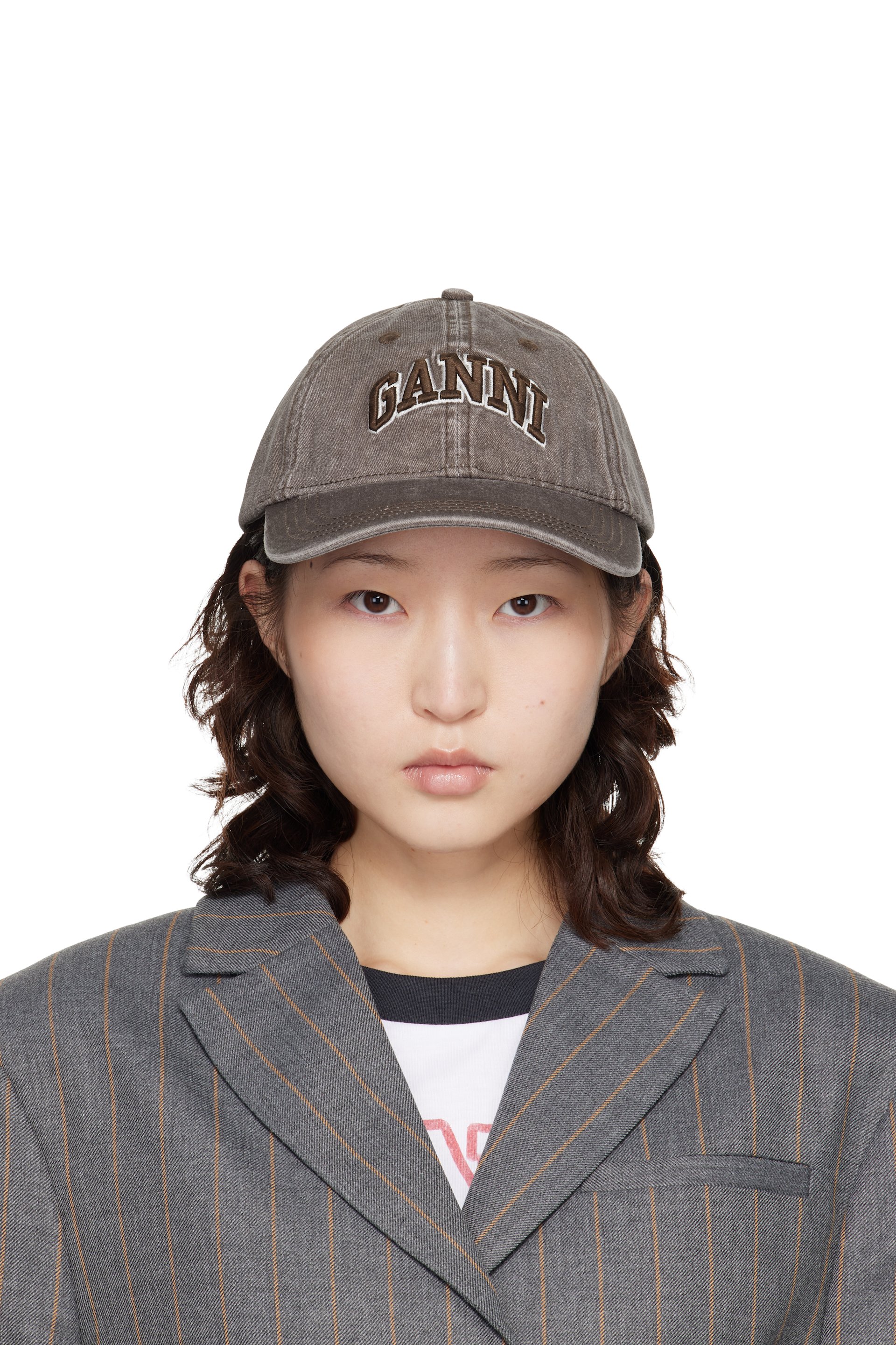 GANNI - Brown Washed Canvas Cap