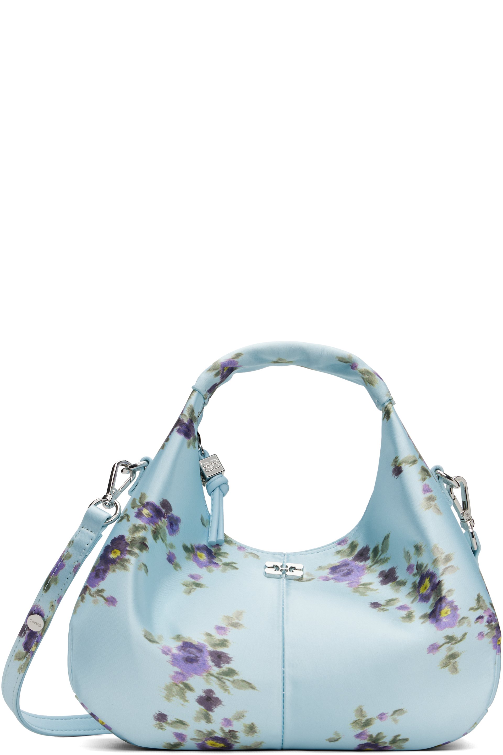GANNI - Mini satin bleu en satin à motif imprimé