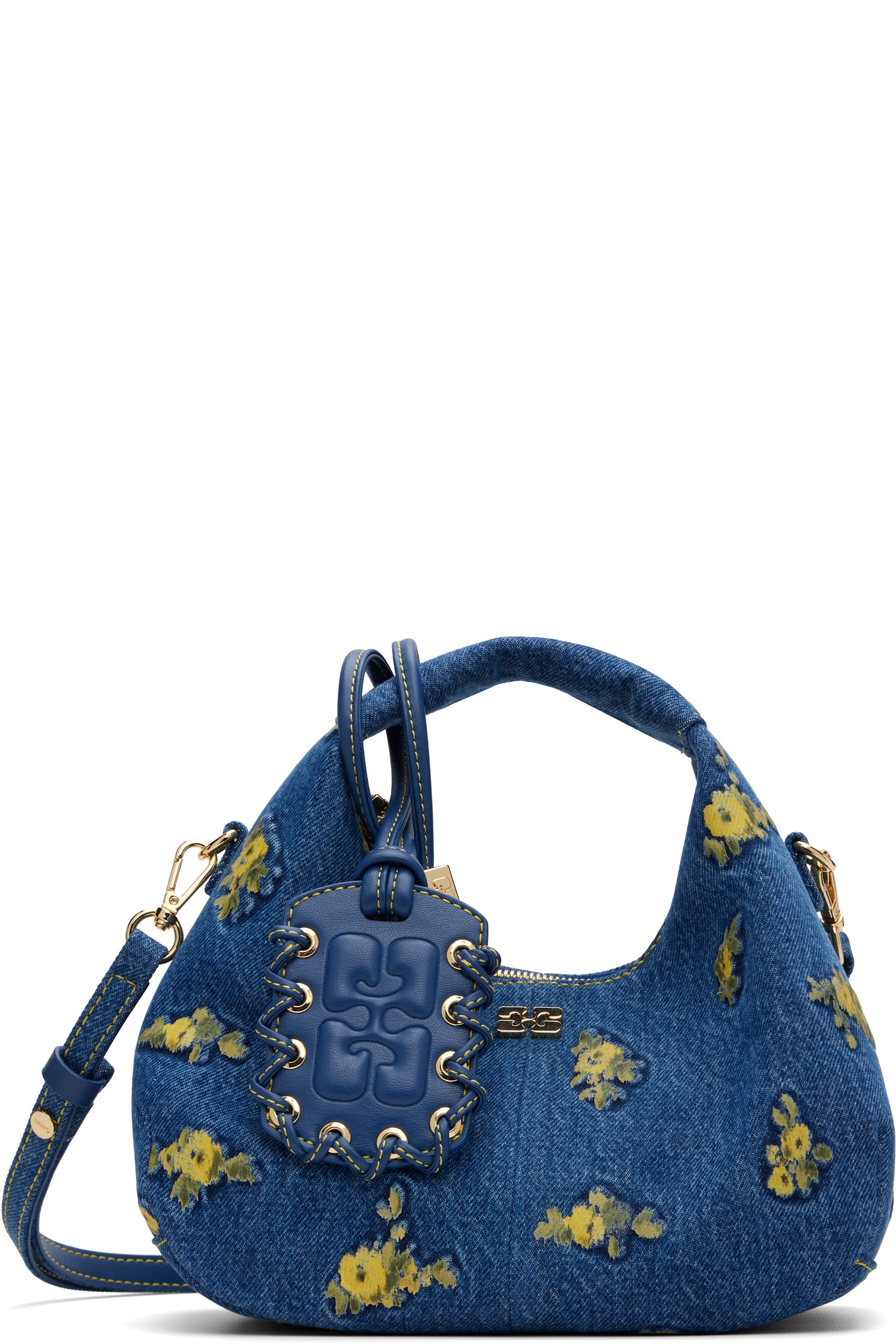 GANNI - Blue Mini Denim Flowers Bag