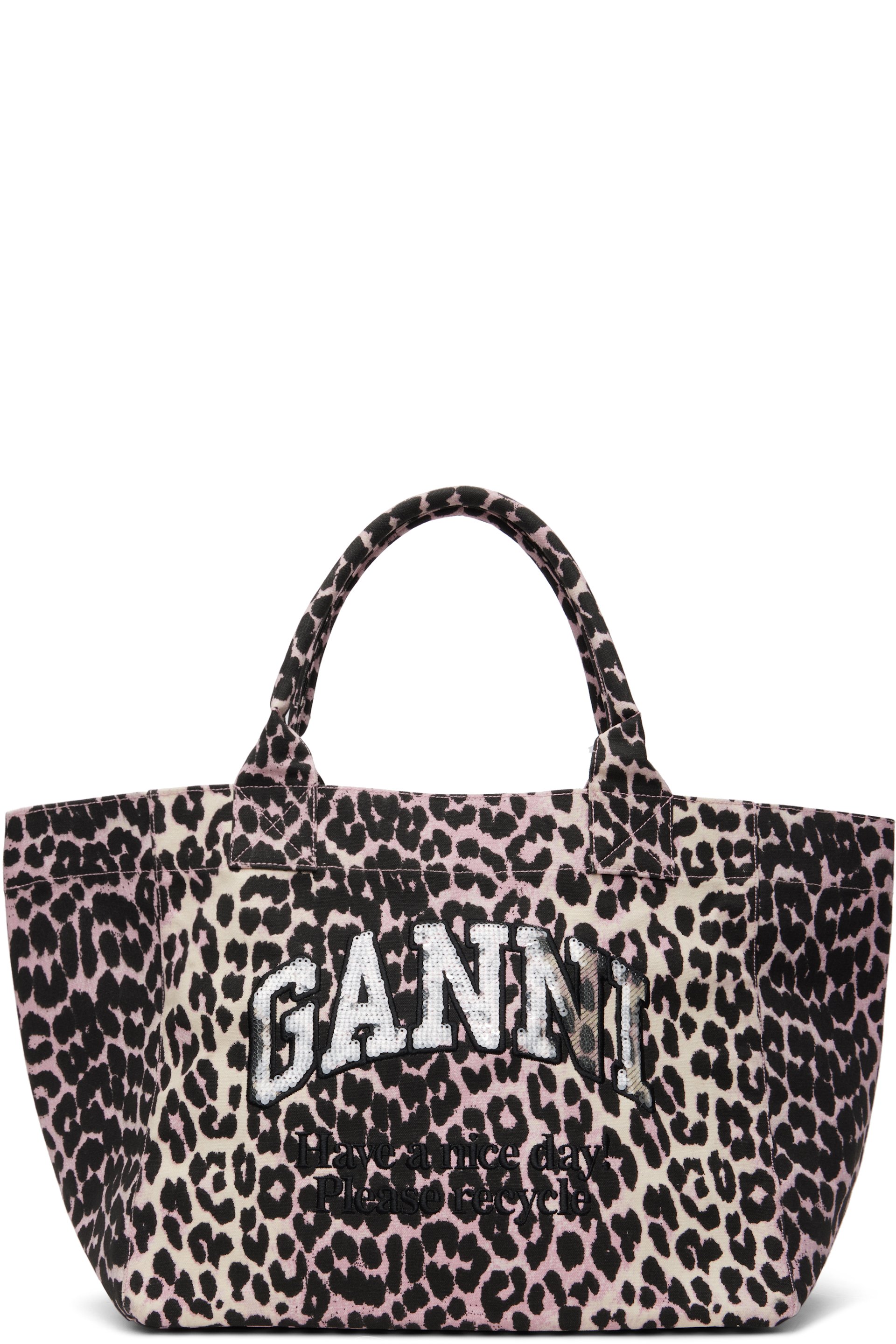 GANNI - Moyen cabas rose à motif léopard