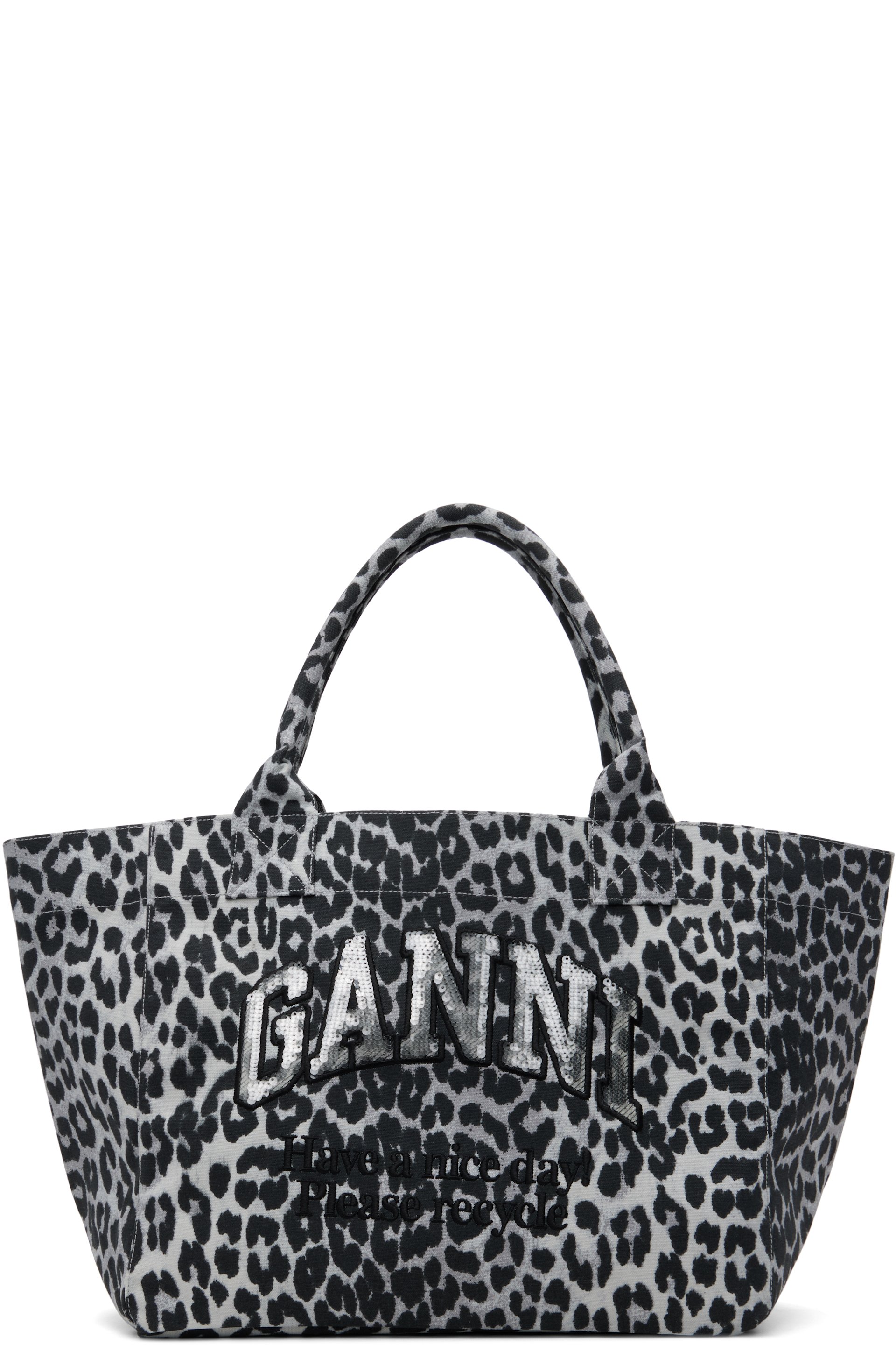 GANNI - Moyen cabas gris à motif léopard