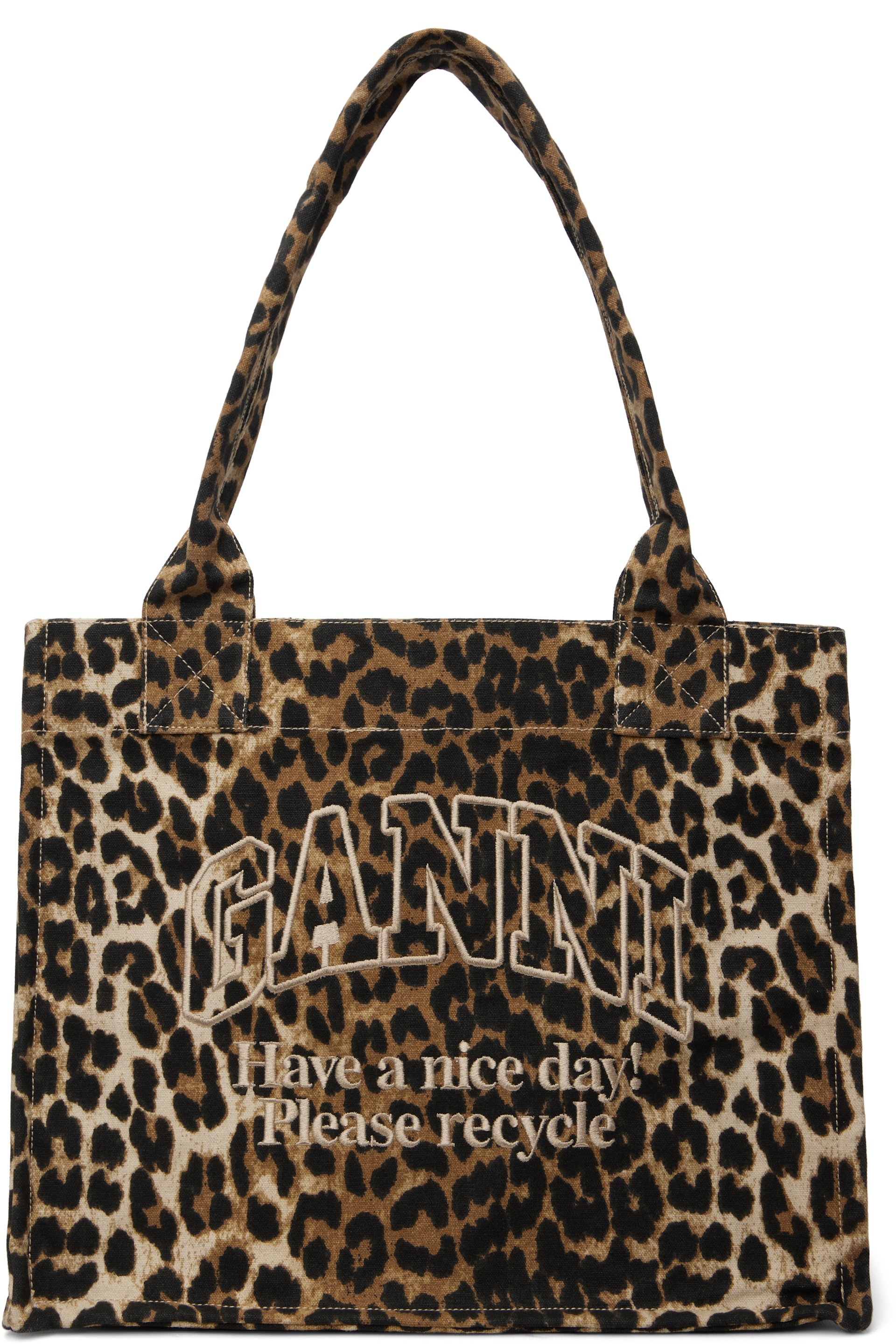 GANNI - Brown Leopard Large Canvas Tote