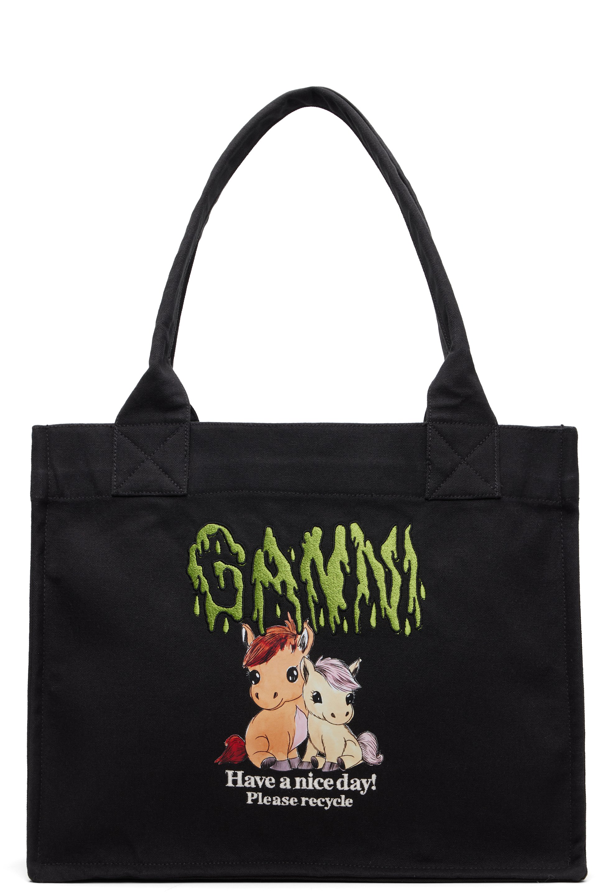 GANNI - Grand cabas noir à image de poney imprimée