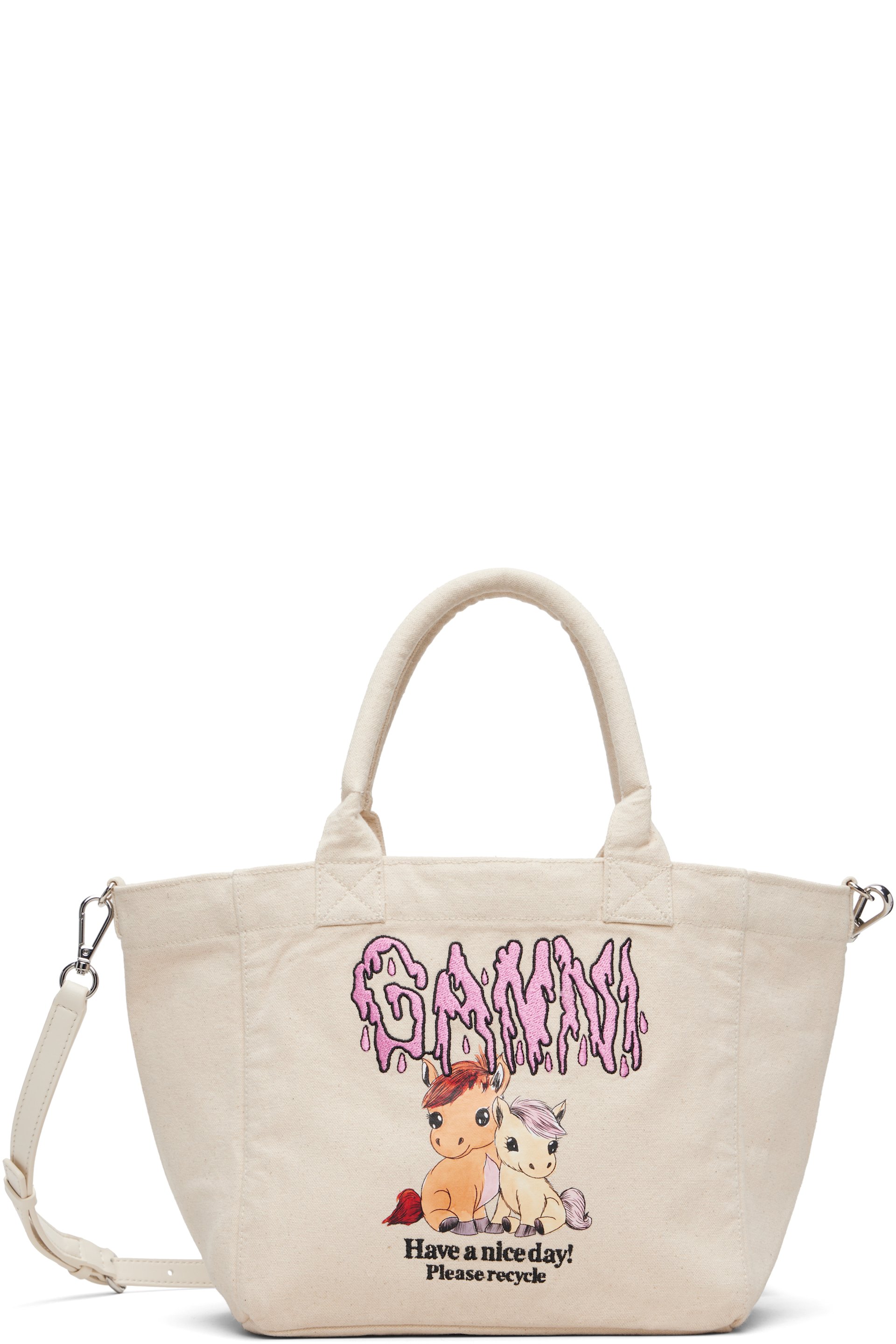 GANNI - Cabas beige à image de poney imprimée