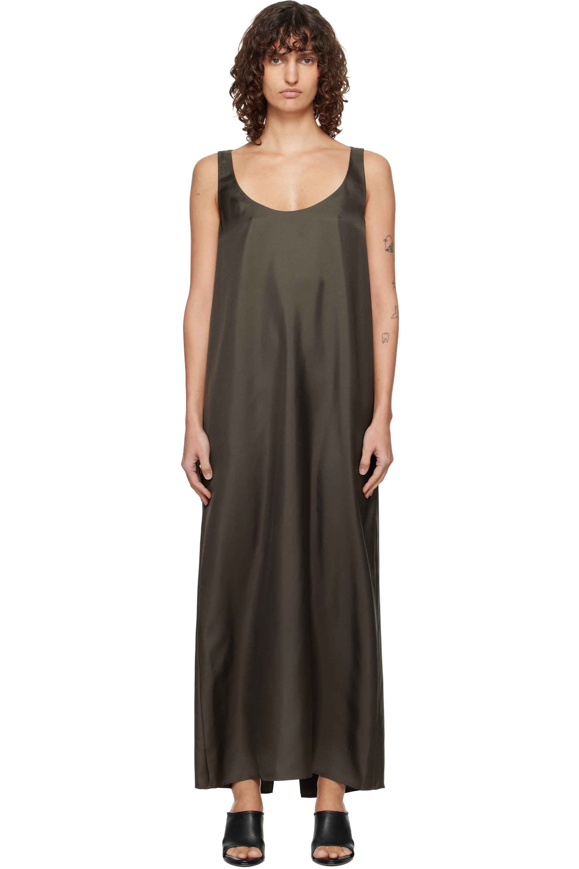 Róhe - Brown Silk Scoop-Neck Maxi Dress