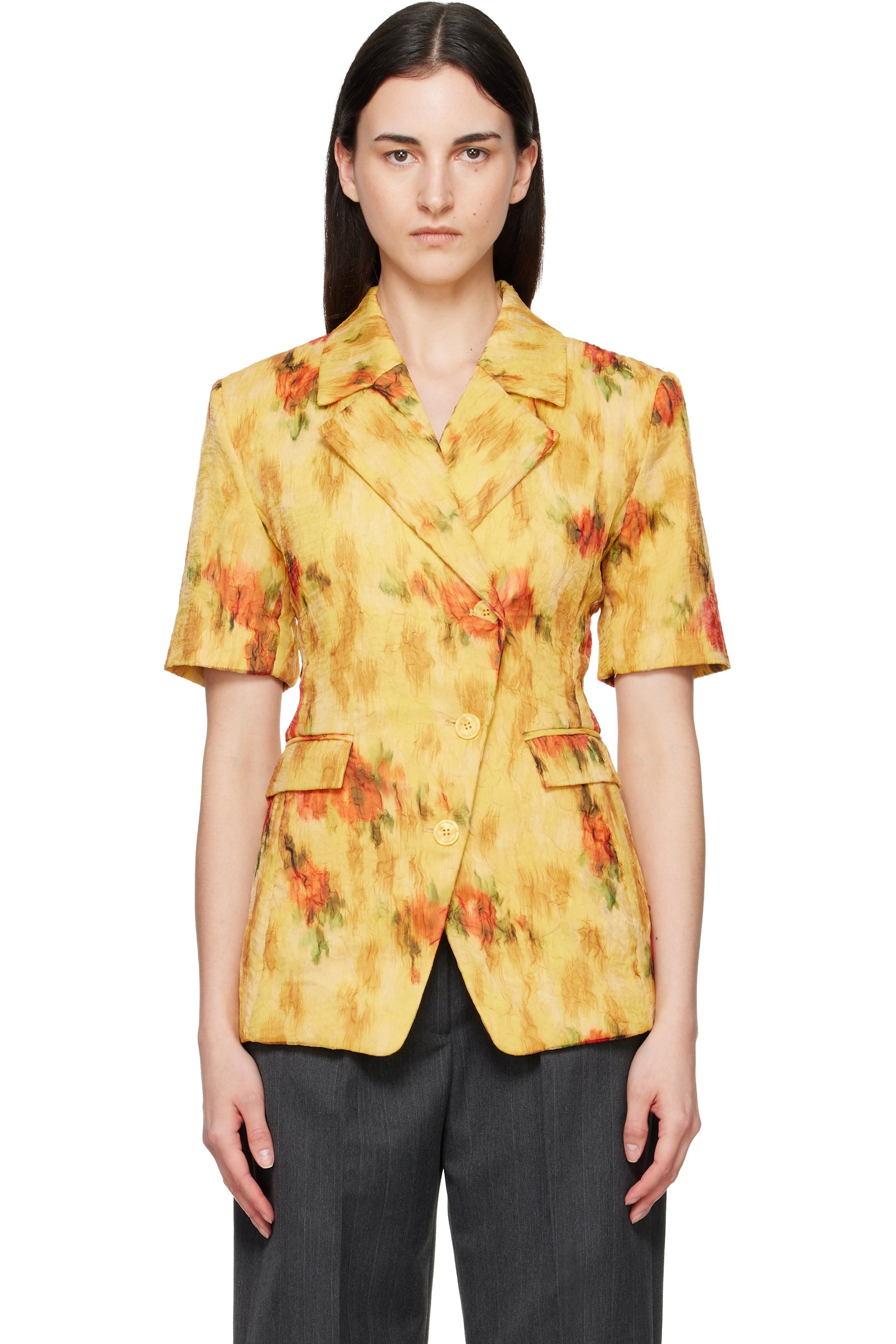 GANNI - Yellow Shibori Organza Blazer