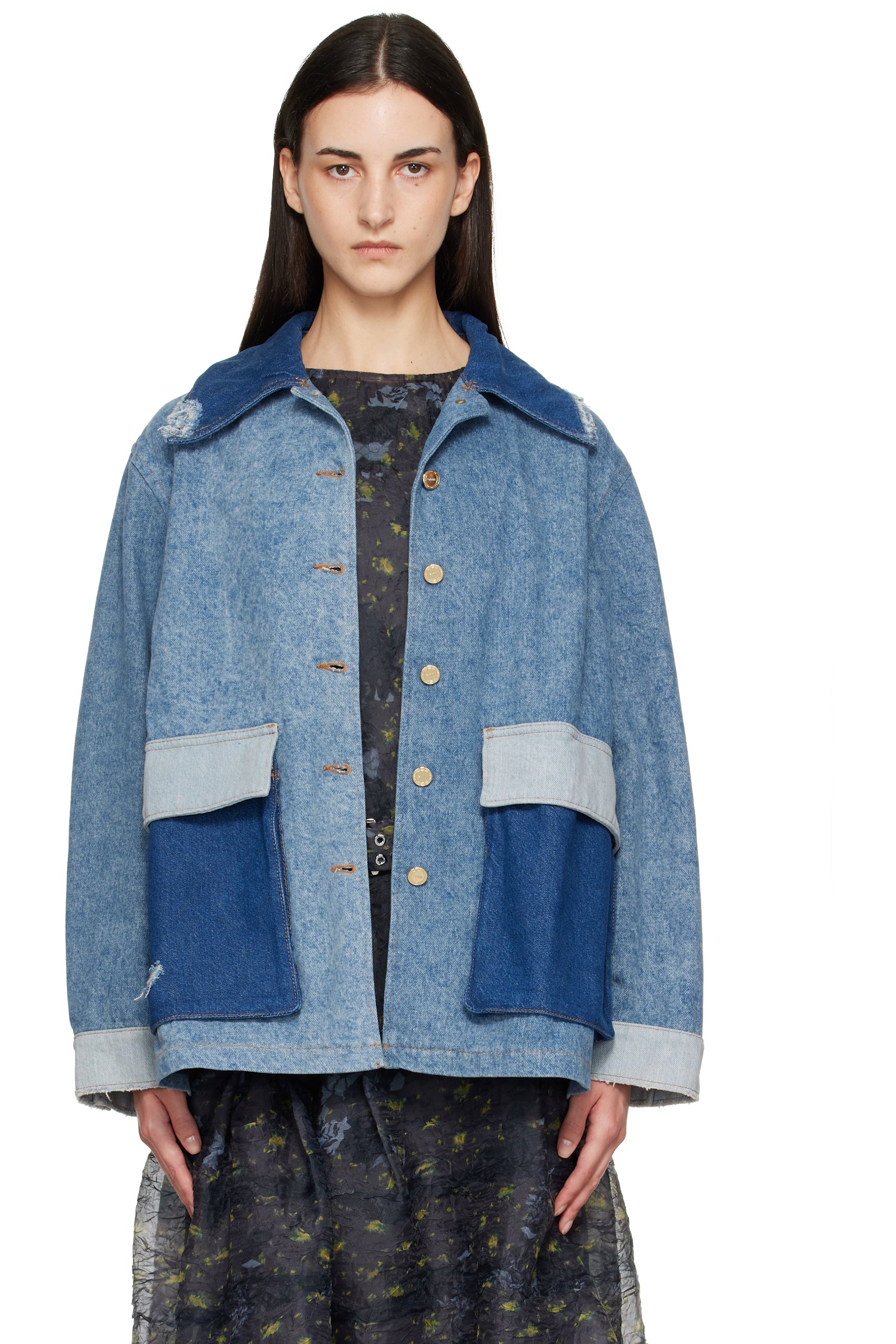GANNI - Blue Patchwork Denim Jacket