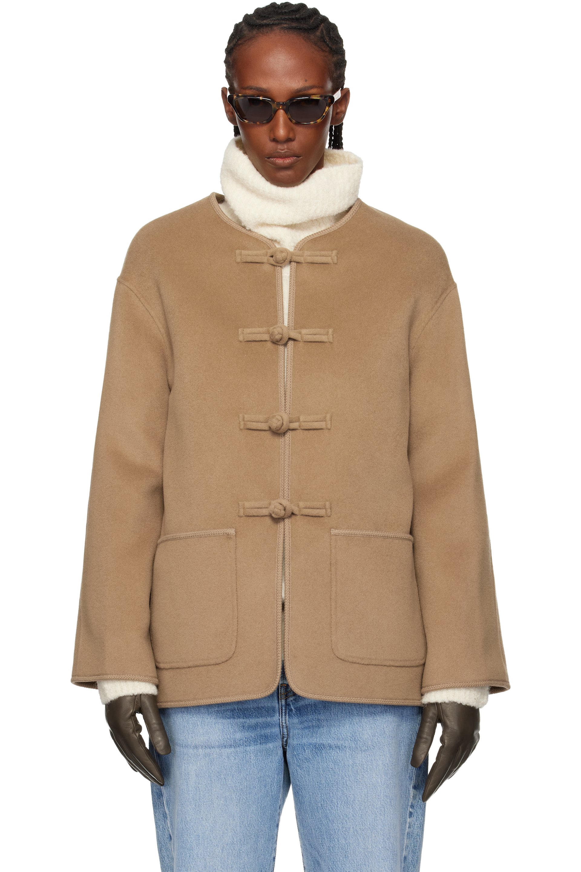 Róhe - Blouson beige en popeline fine double face de laine