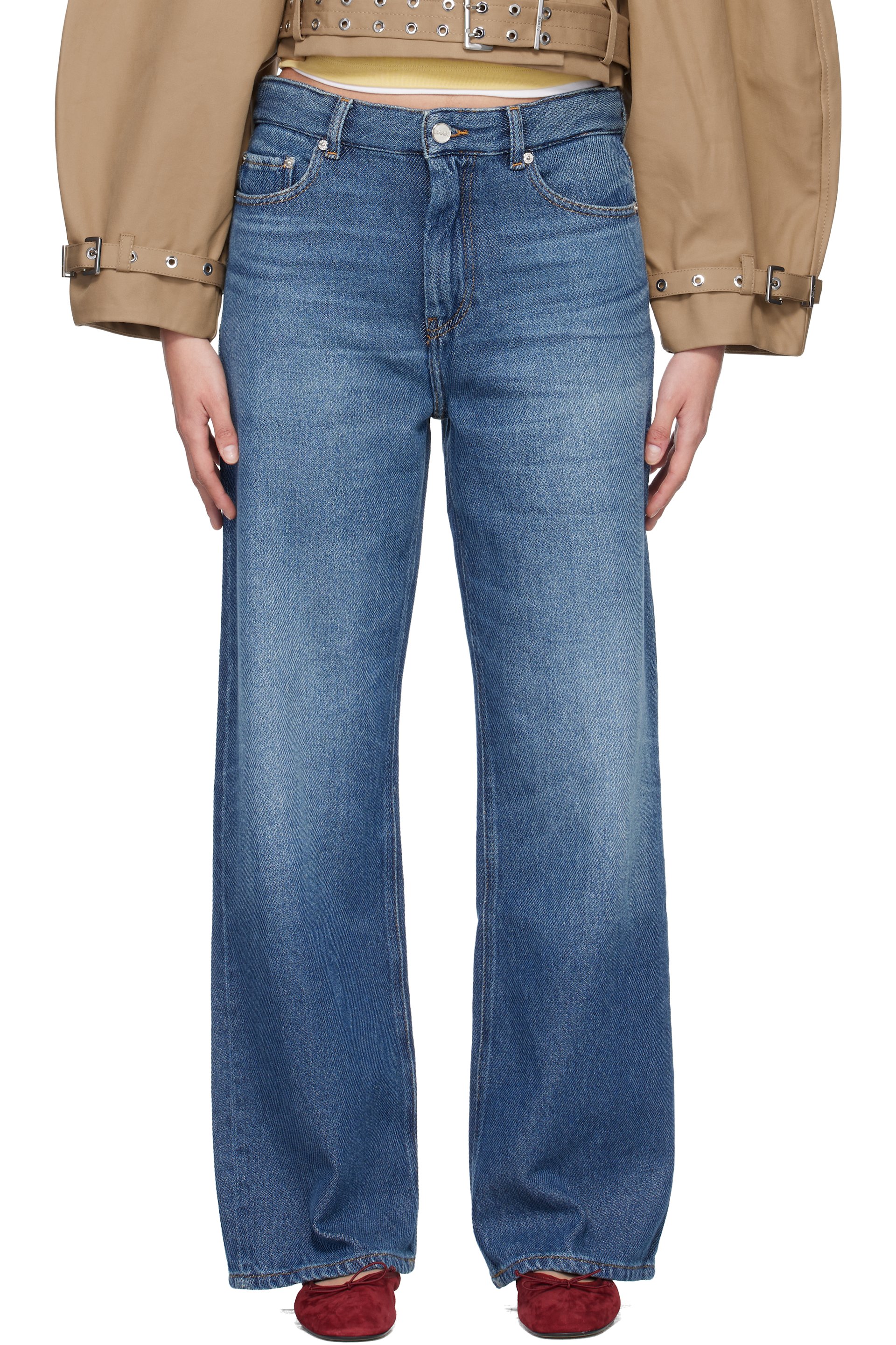GANNI - Jean ample Izey bleu en denim épais