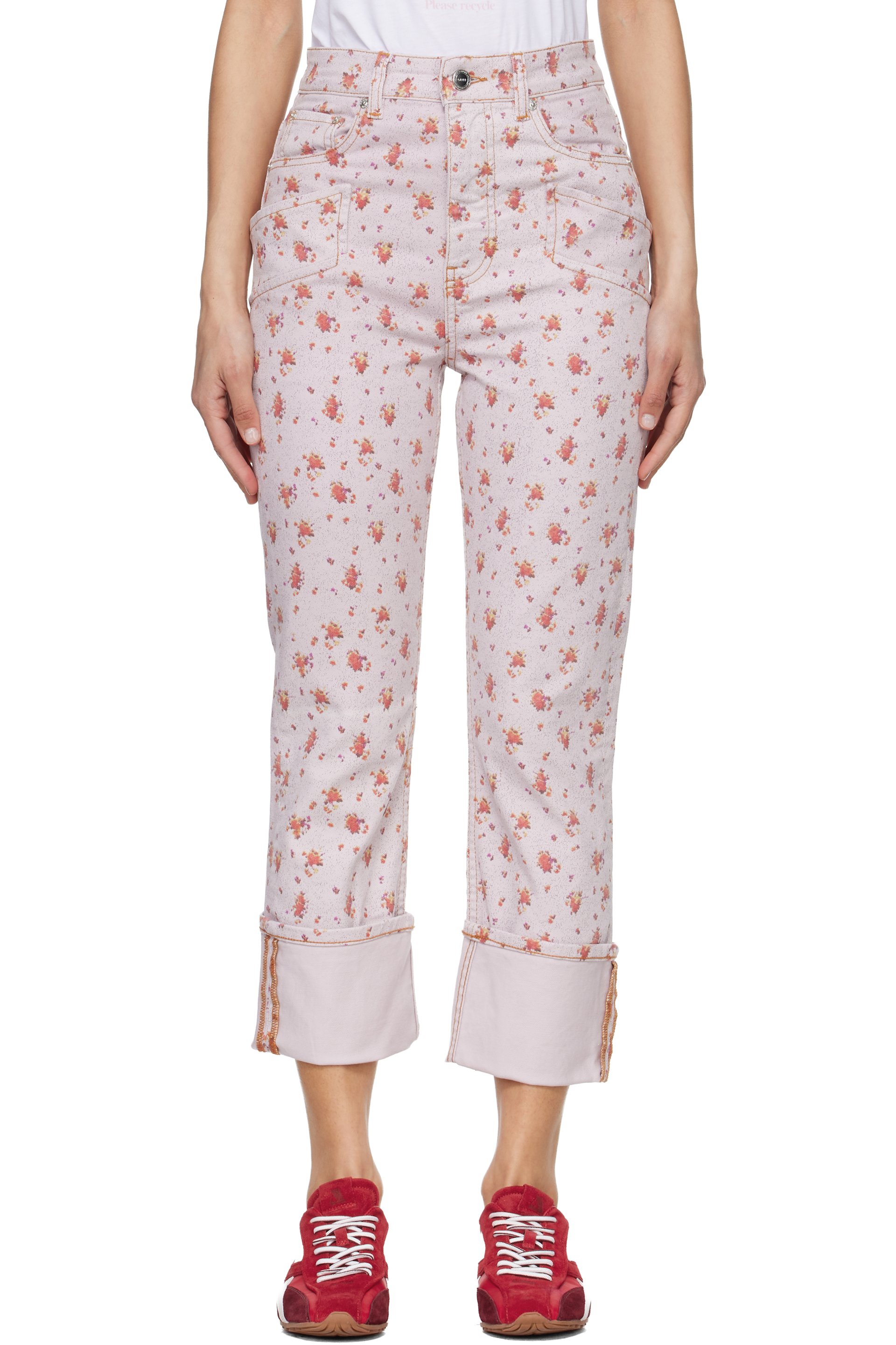 GANNI - Pink Printed Capri Slim Jeans