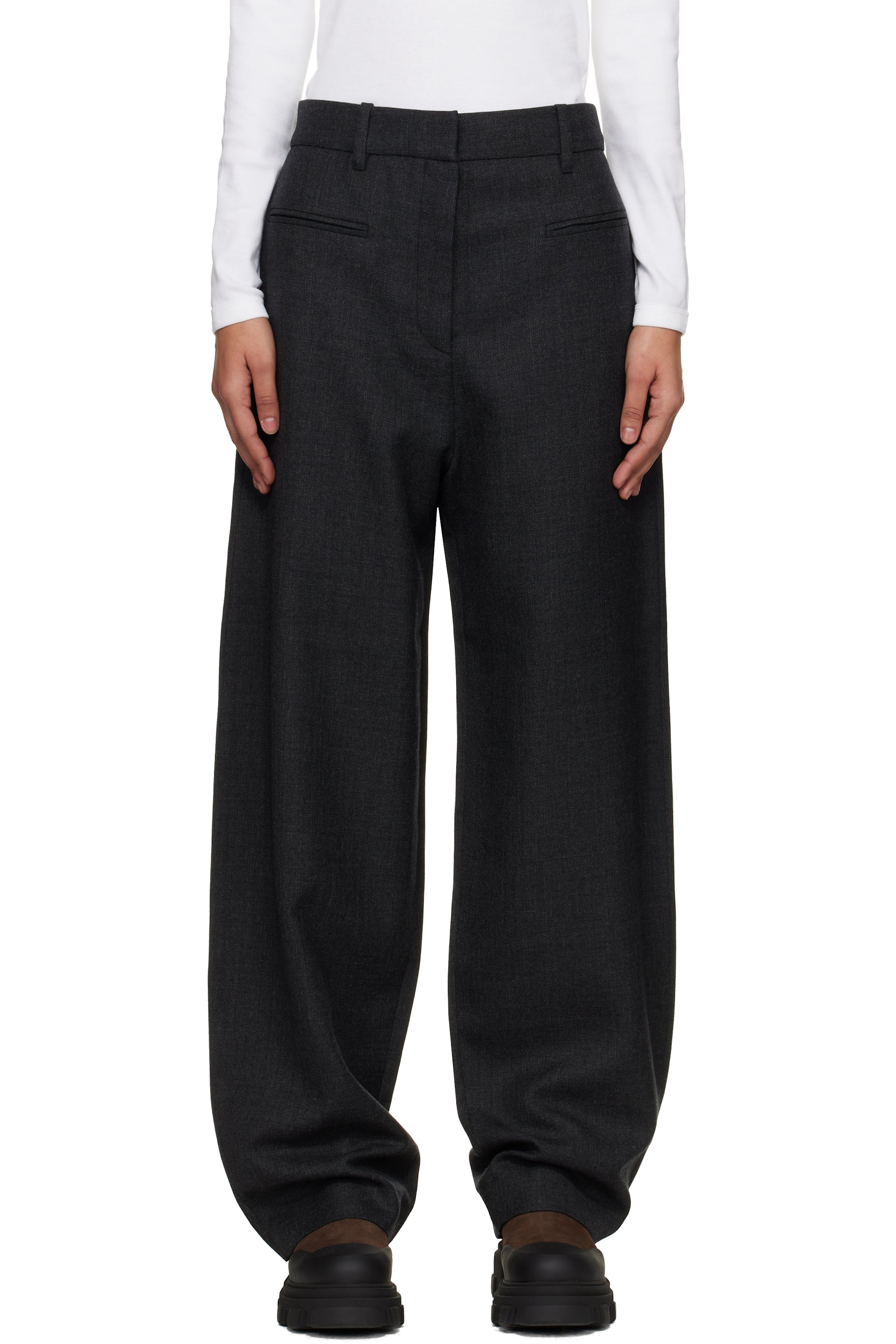 GANNI - Pantalon gris en tissu de costume de laine