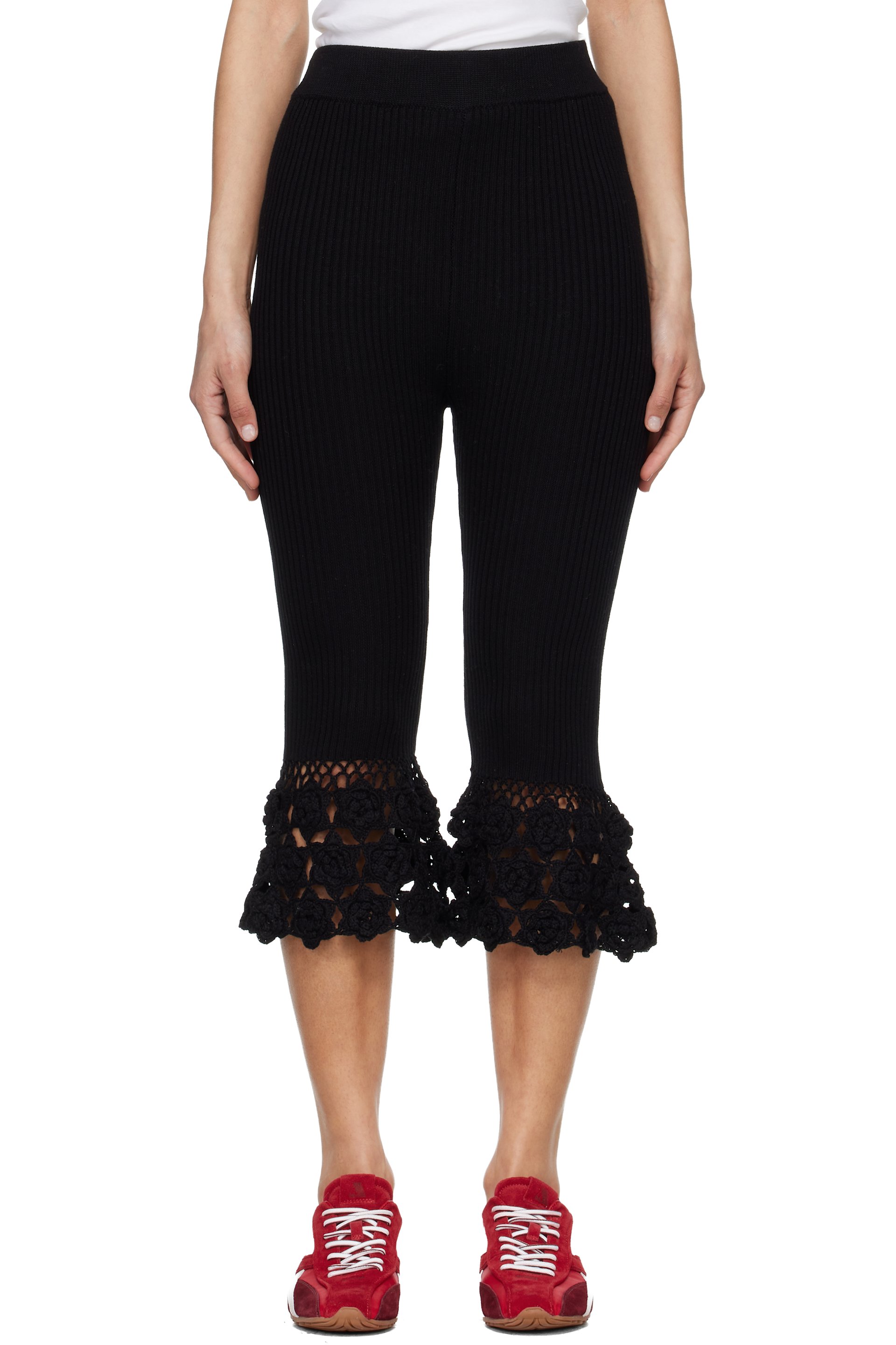 GANNI - Black Cotton Crochet Capri Trousers
