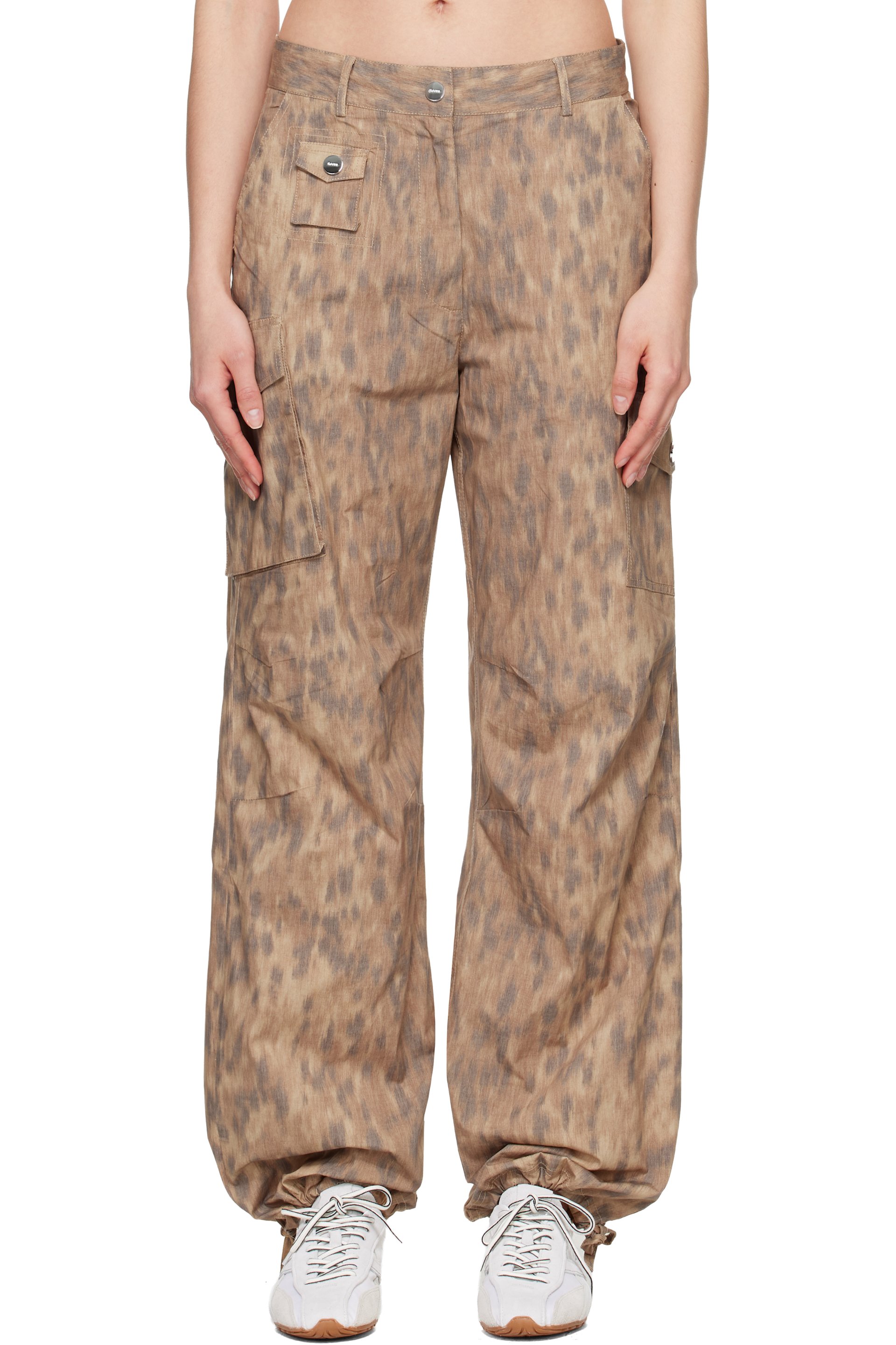 GANNI - Brown Printed Cotton Cargo Pants