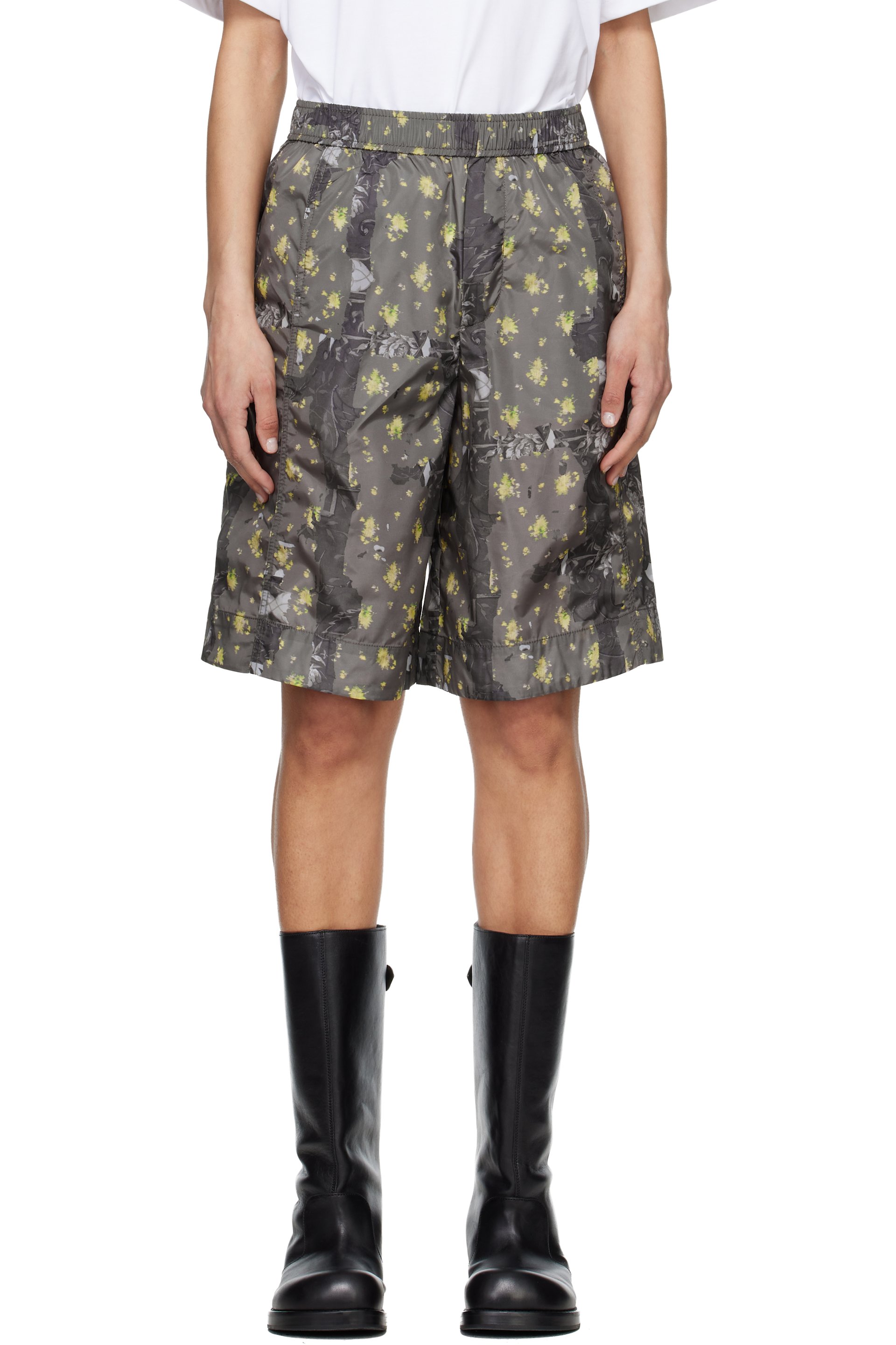 GANNI - Gray Printed Flyweight Nylon Boy Shorts