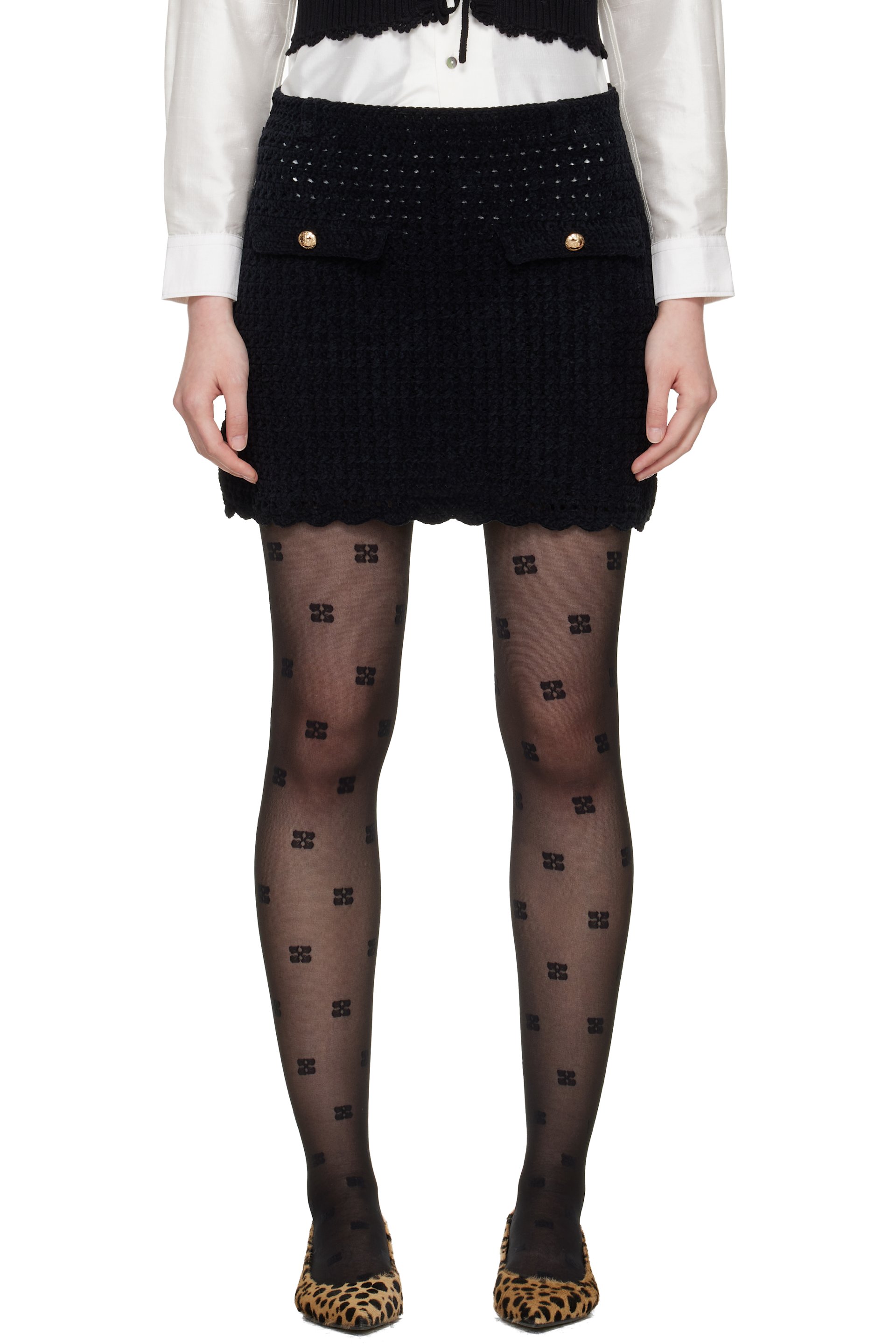 GANNI - Minijupe noire en crochet
