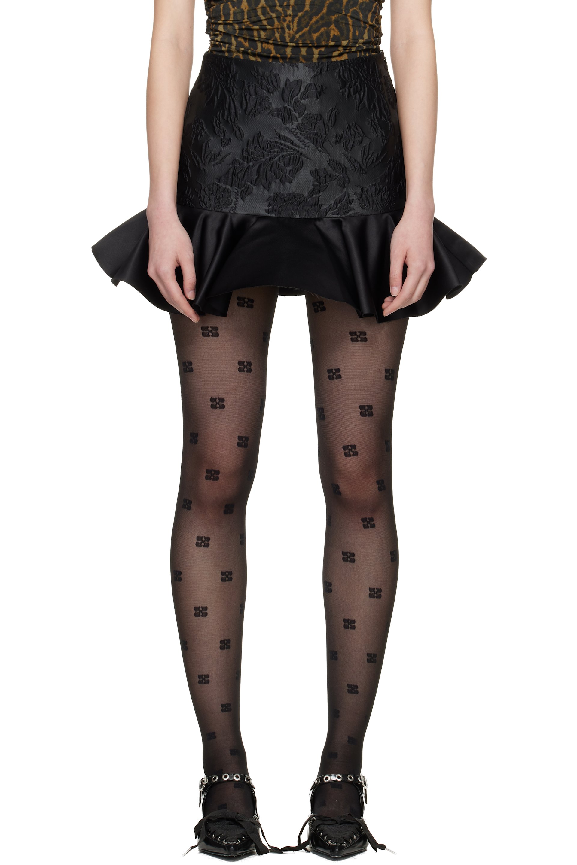 GANNI - Minijupe noire en satin cloqué
