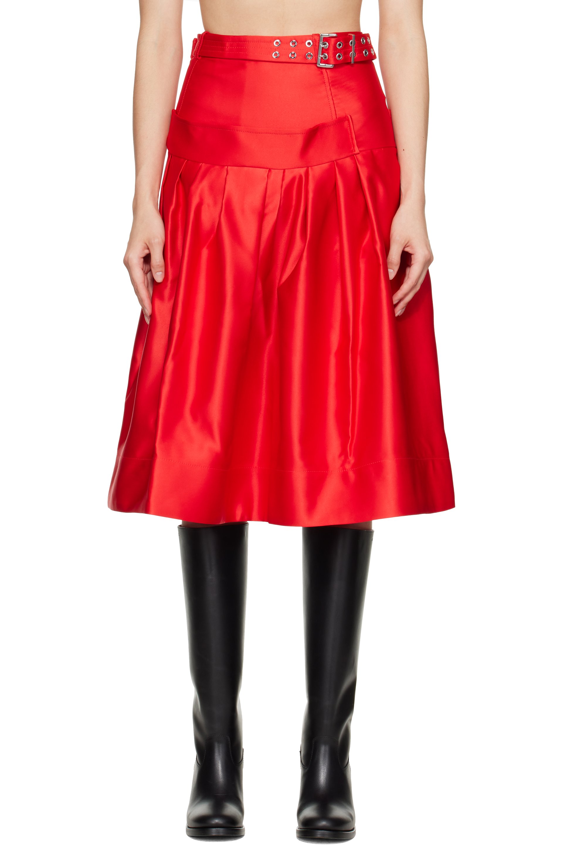 GANNI - Red Duchesse Satin Midi Skirt