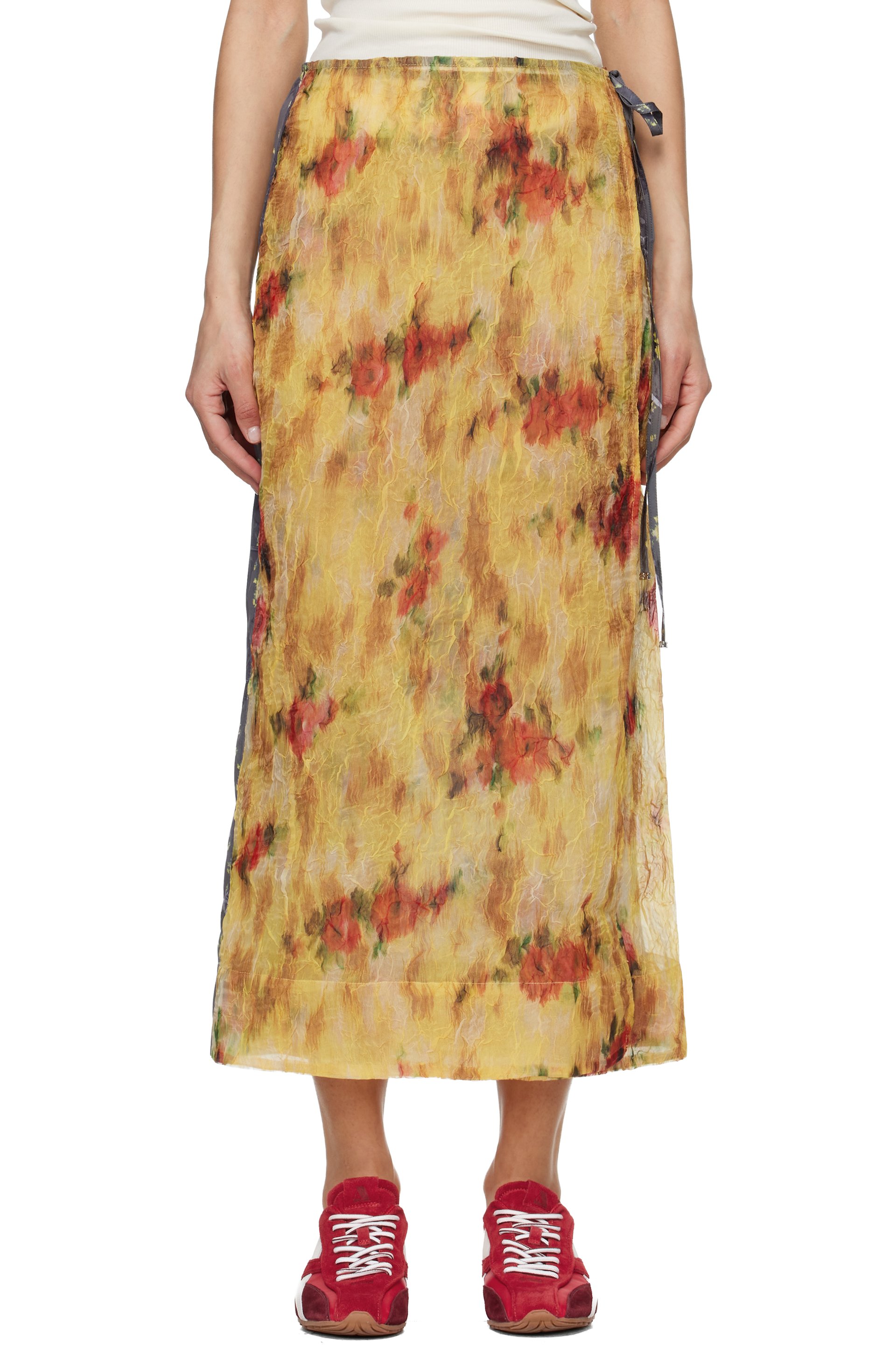 GANNI - Yellow & Gray Color-Block Patchwork Midi Skirt