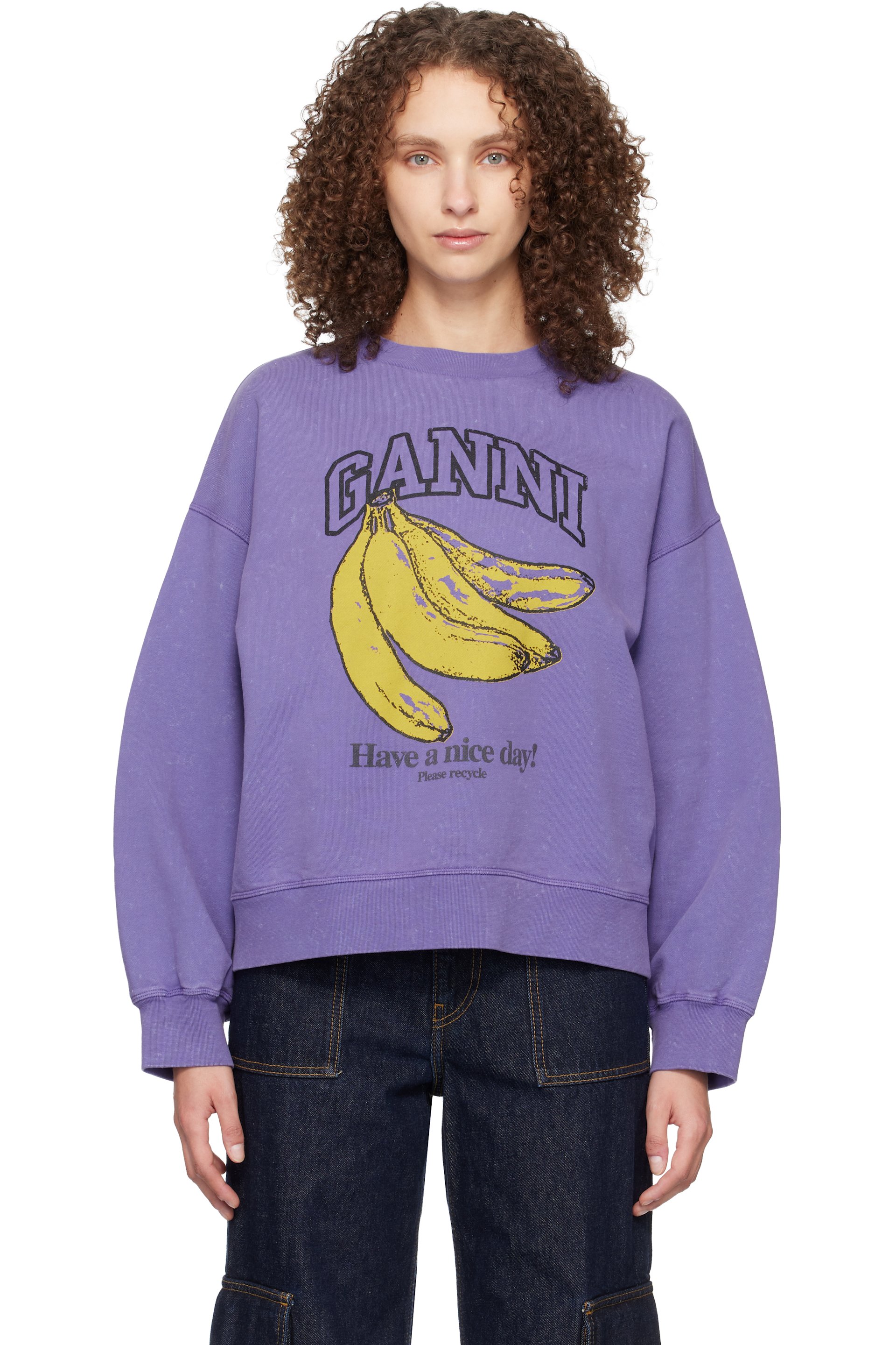 GANNI - Pull molletonné mauve à effet délavé rétro