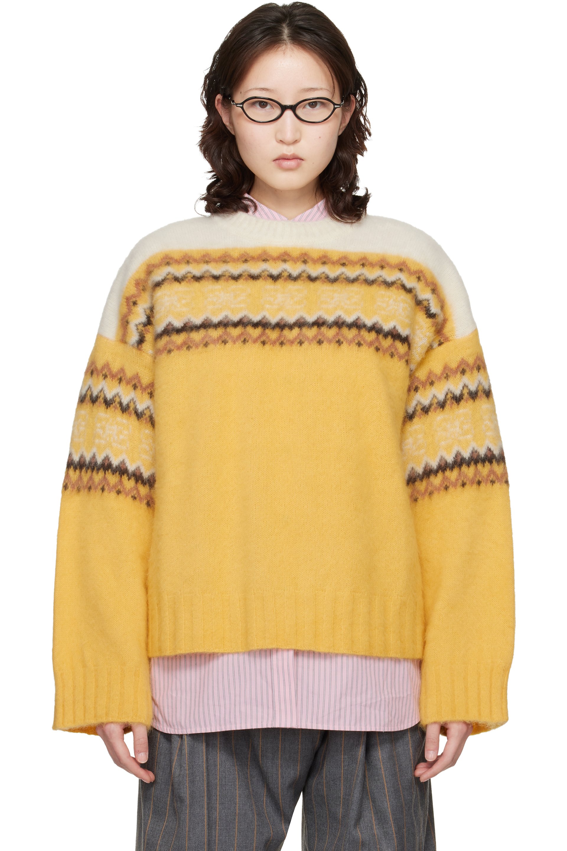 GANNI: Yellow Jacquard Sweater | SSENSE