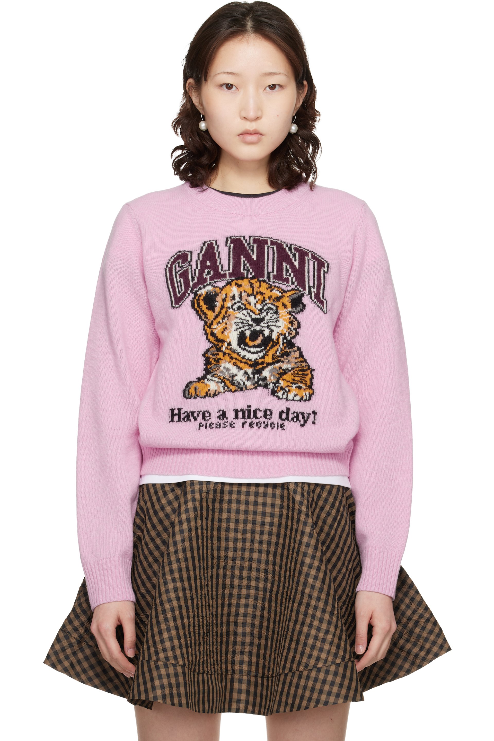 GANNI - Pull rose en laine à image