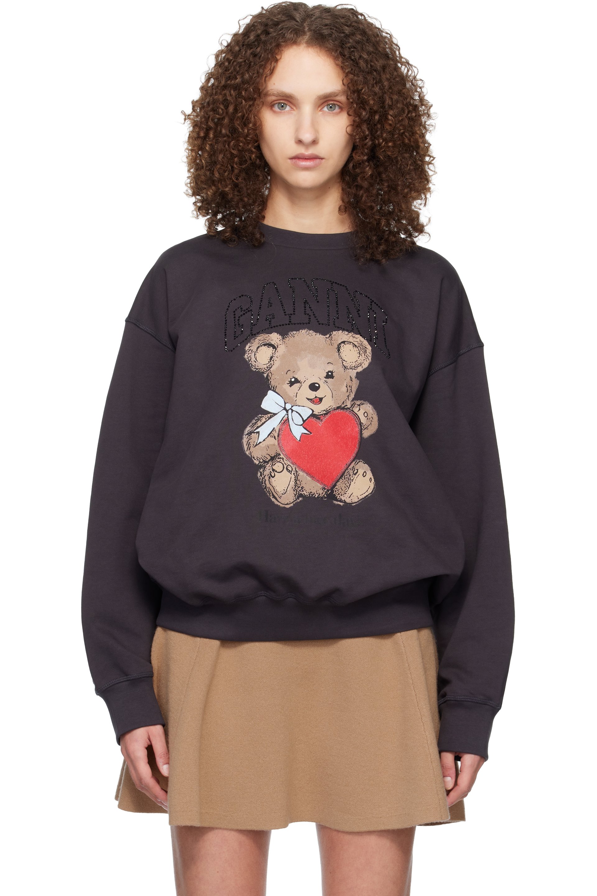 GANNI - Pull molletonné gris à image d'ourson