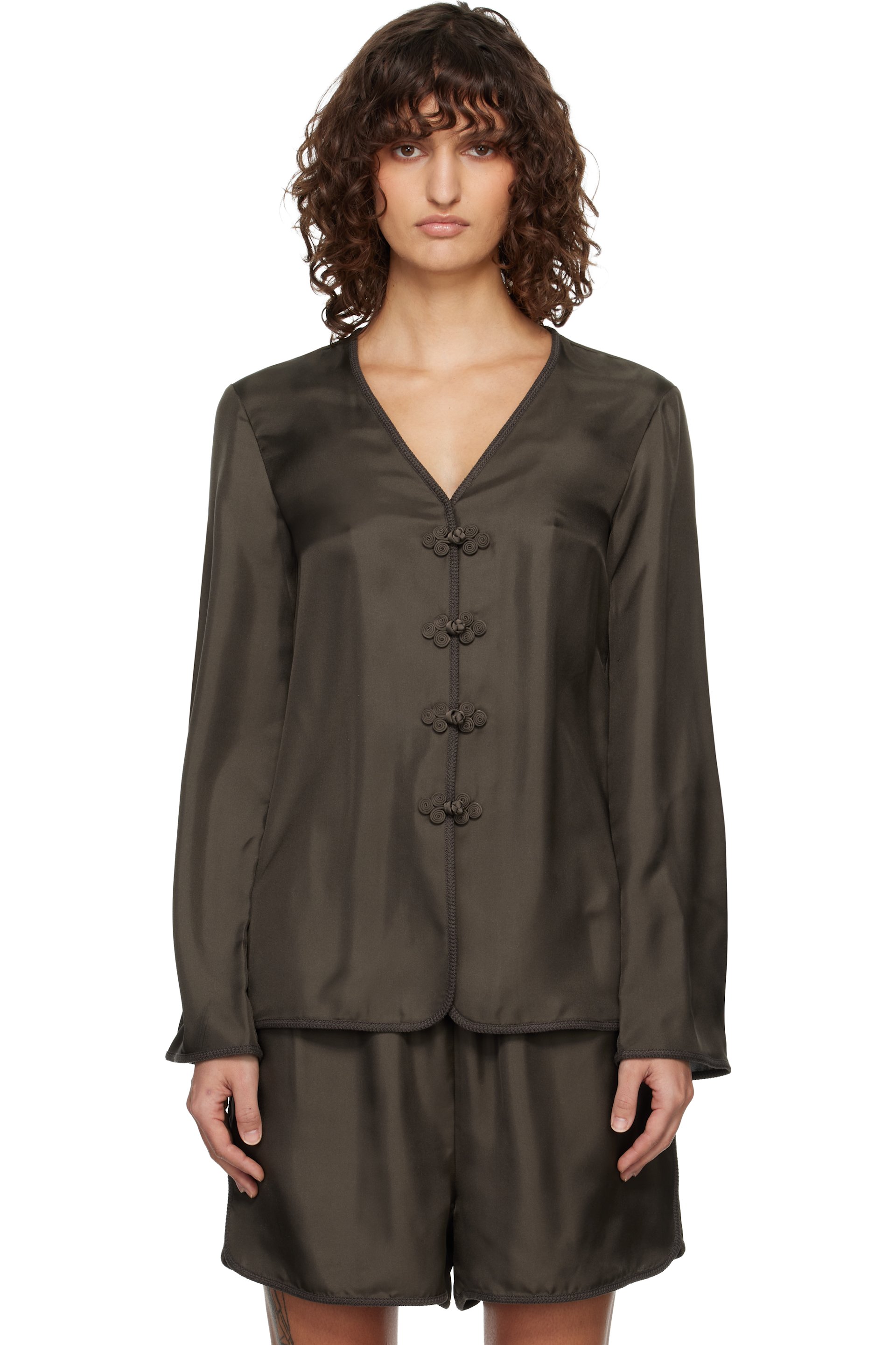 Róhe - Brown Pankou Closure Silk Blouse