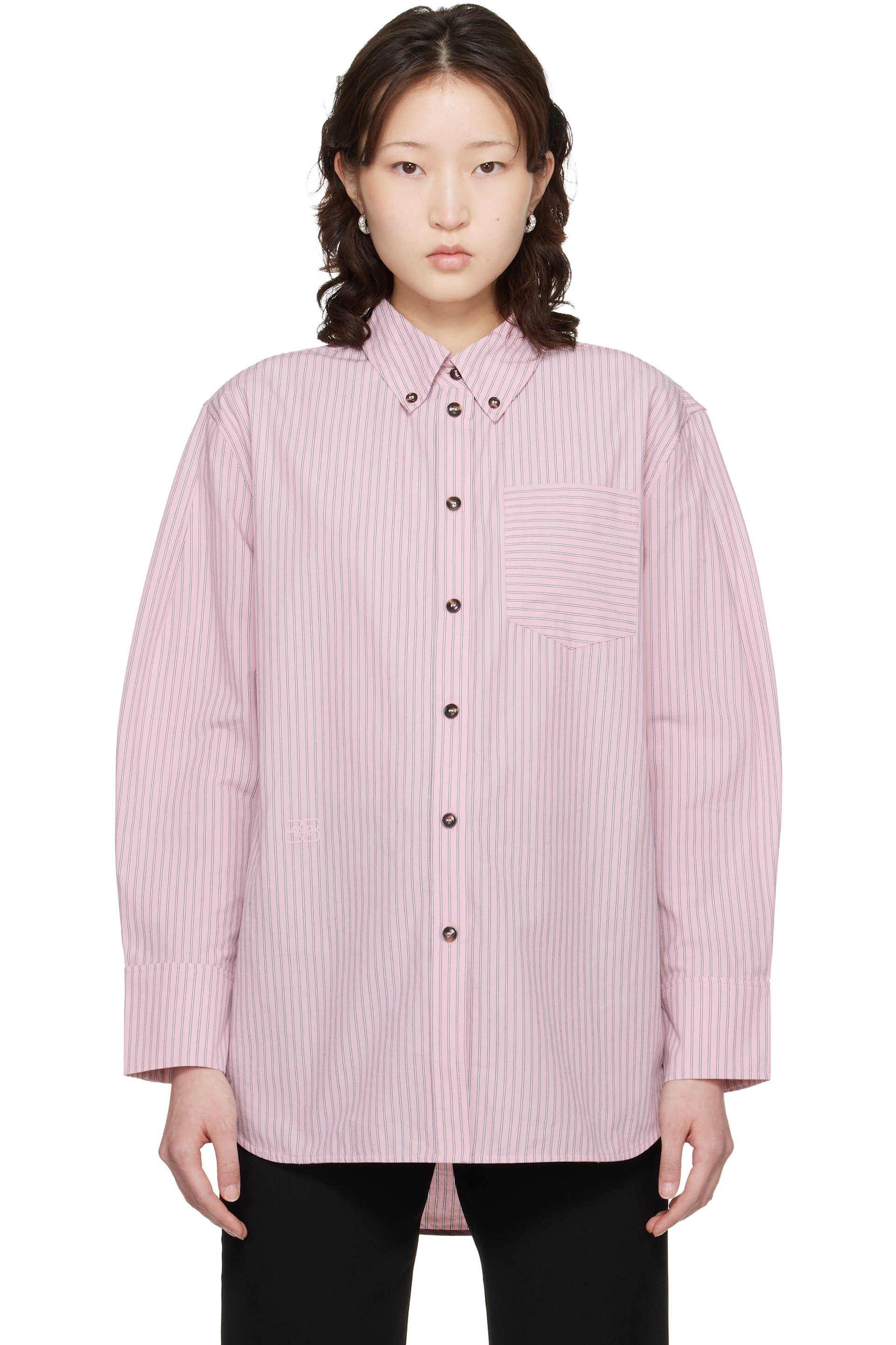 GANNI - Chemise rose à rayures