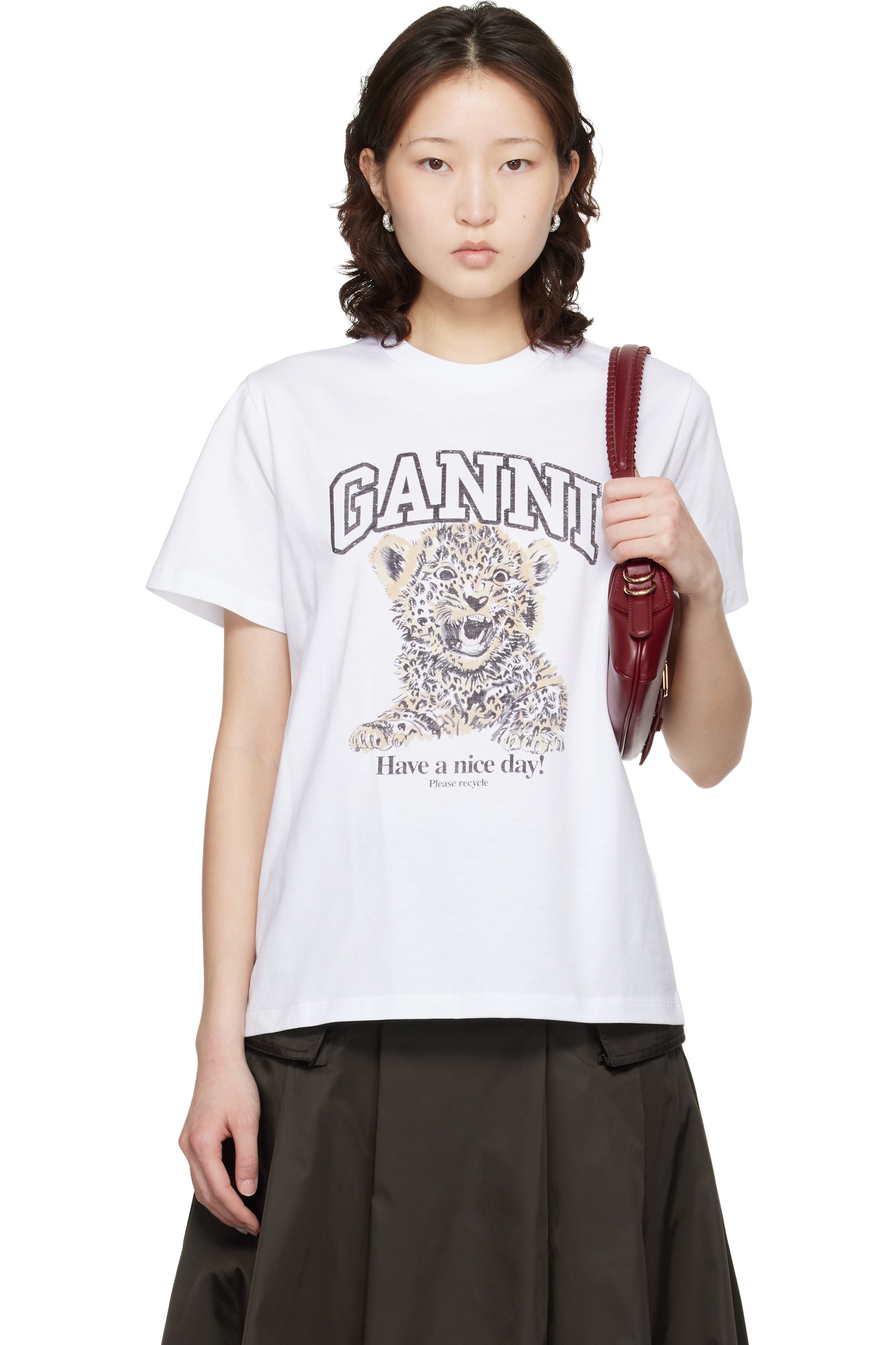 GANNI - T-shirt décontracté blanc en jersey à image