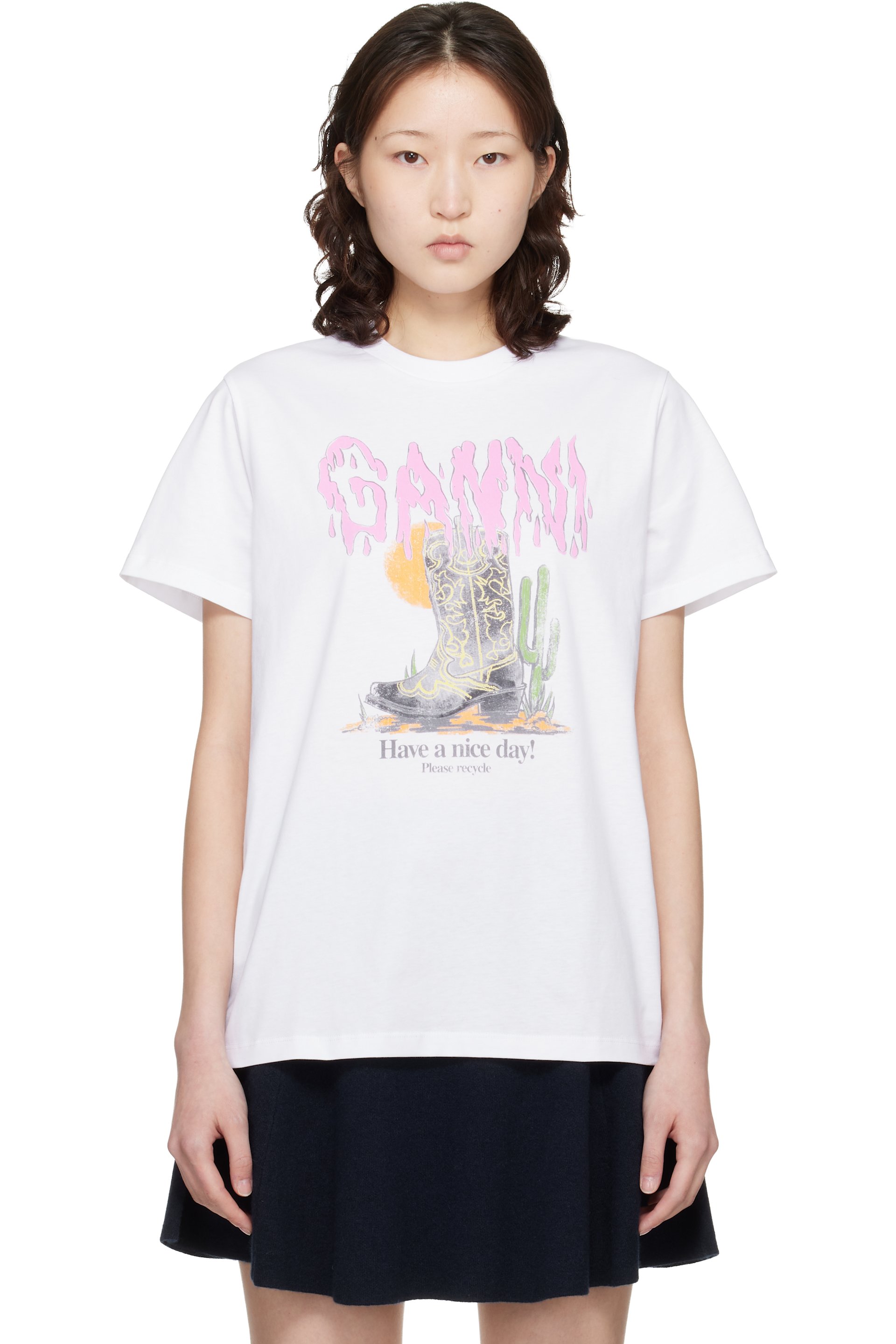 GANNI - T-shirt blanc à image imprimée