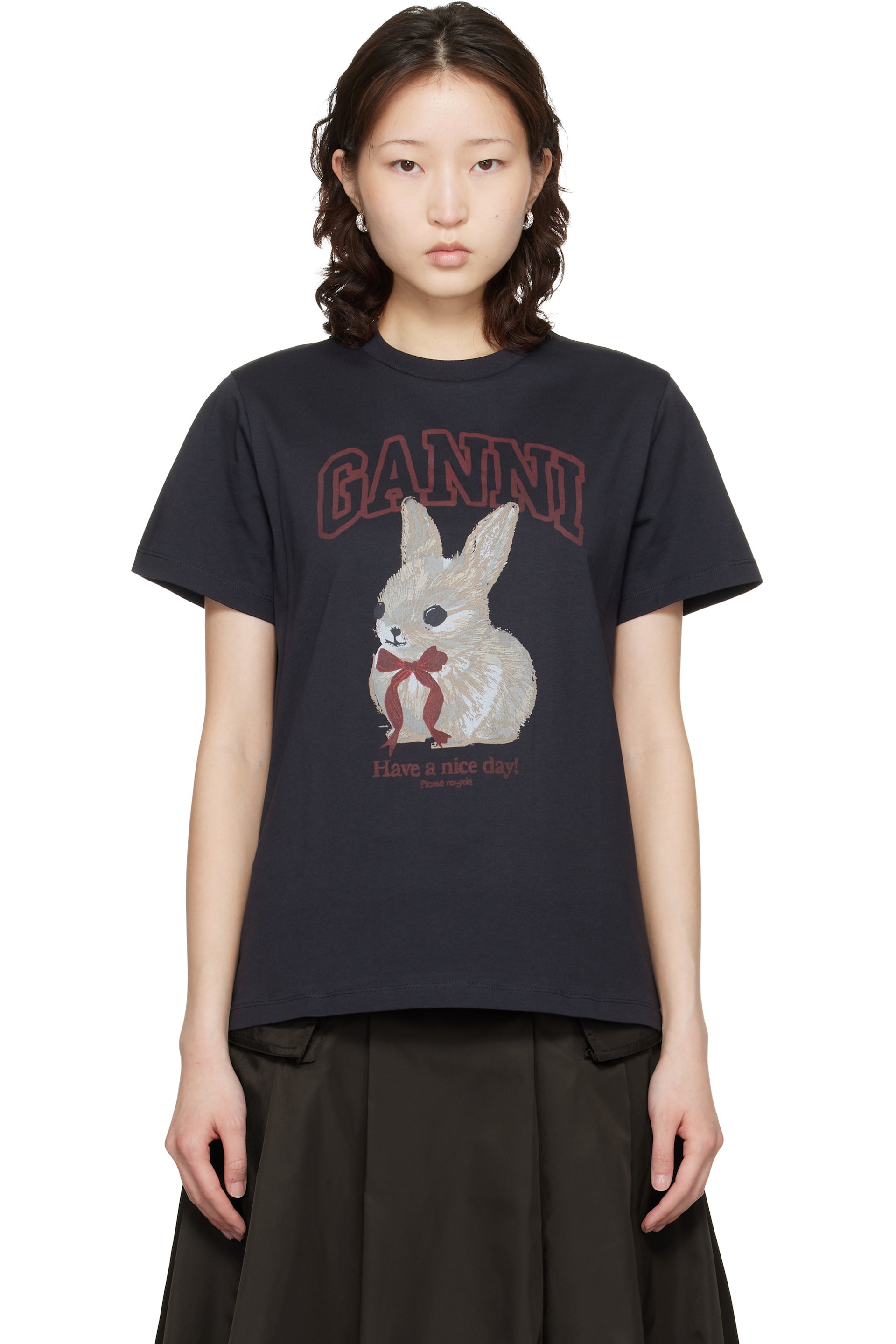 GANNI - T-shirt noir à image de lapin
