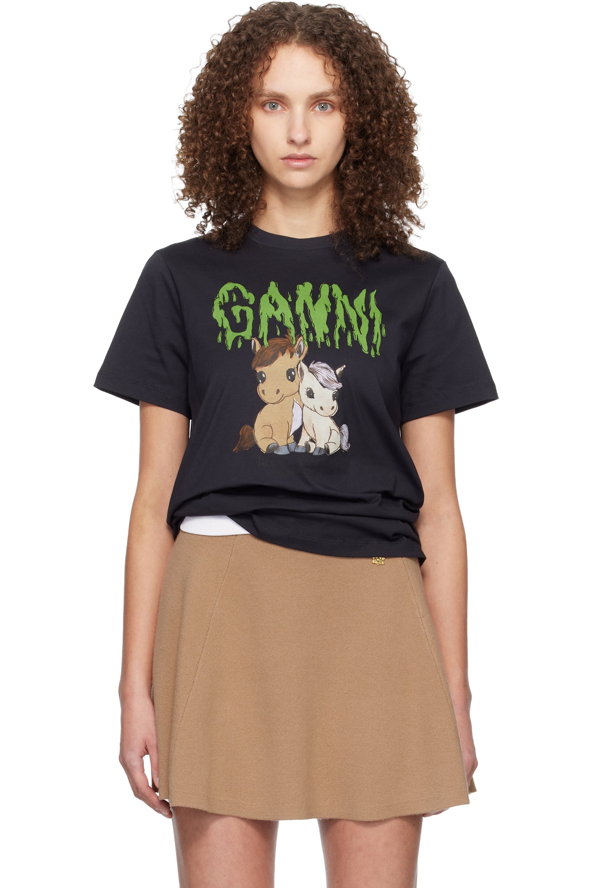 GANNI - T-shirt noir en coton à image