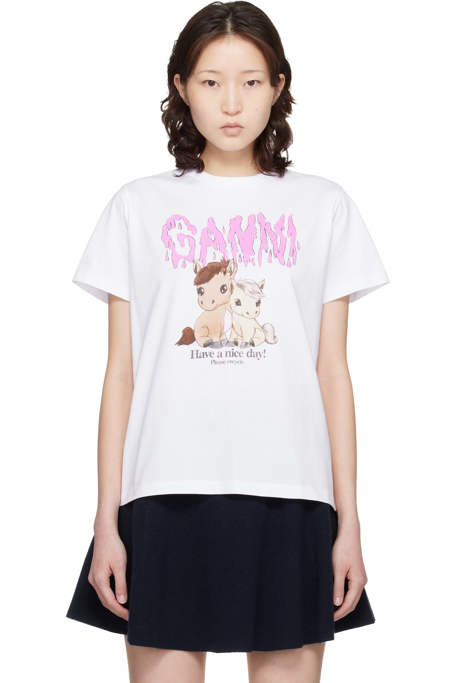 GANNI - T-shirt blanc en coton à image