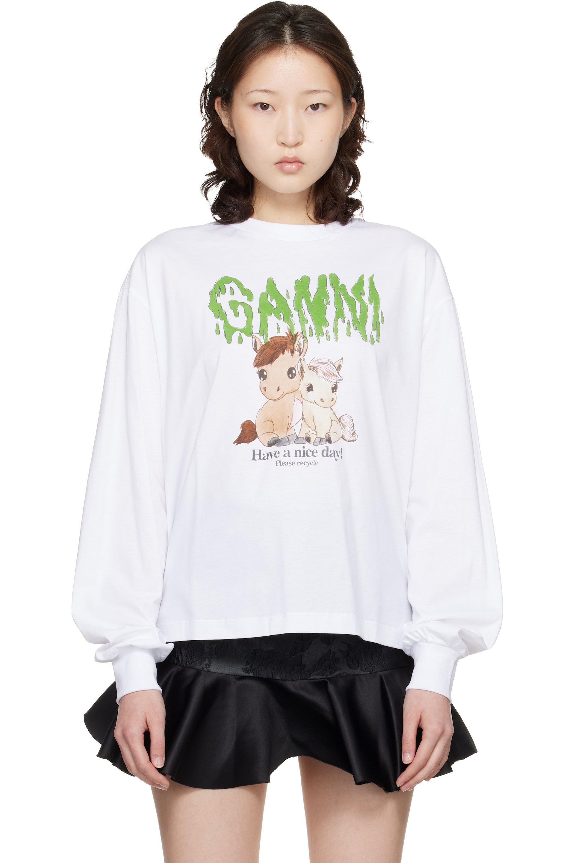 GANNI - T-shirt à manches longues banc en jersey de coton