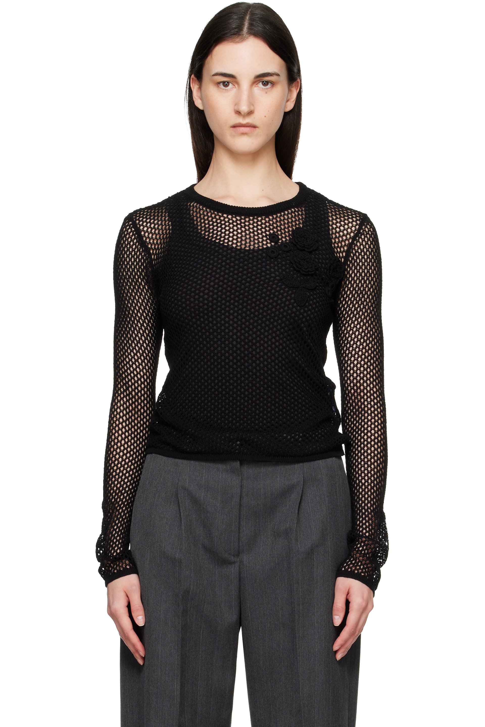 GANNI - T-shirt à manches longues noir en coton mercerisé