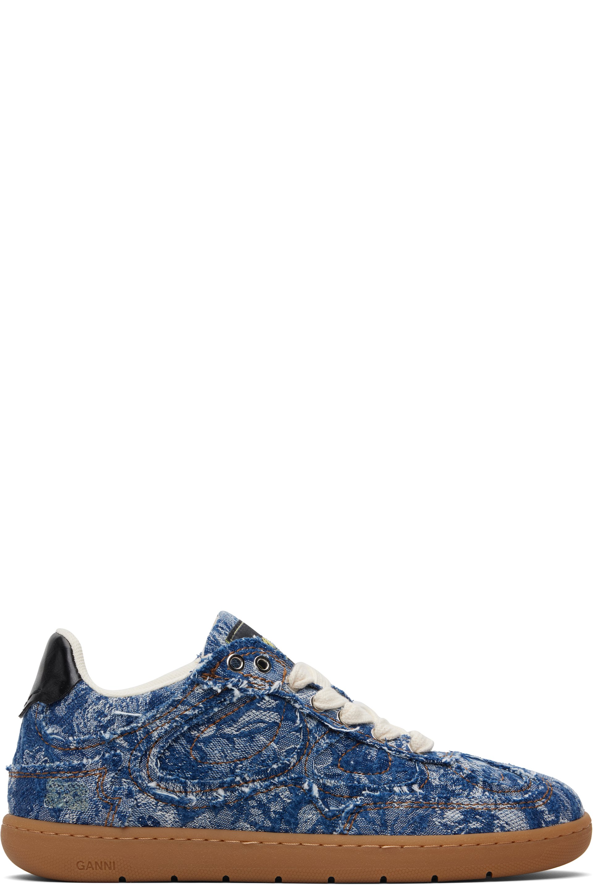 GANNI - Baskets bleues en denim à motif fleuri