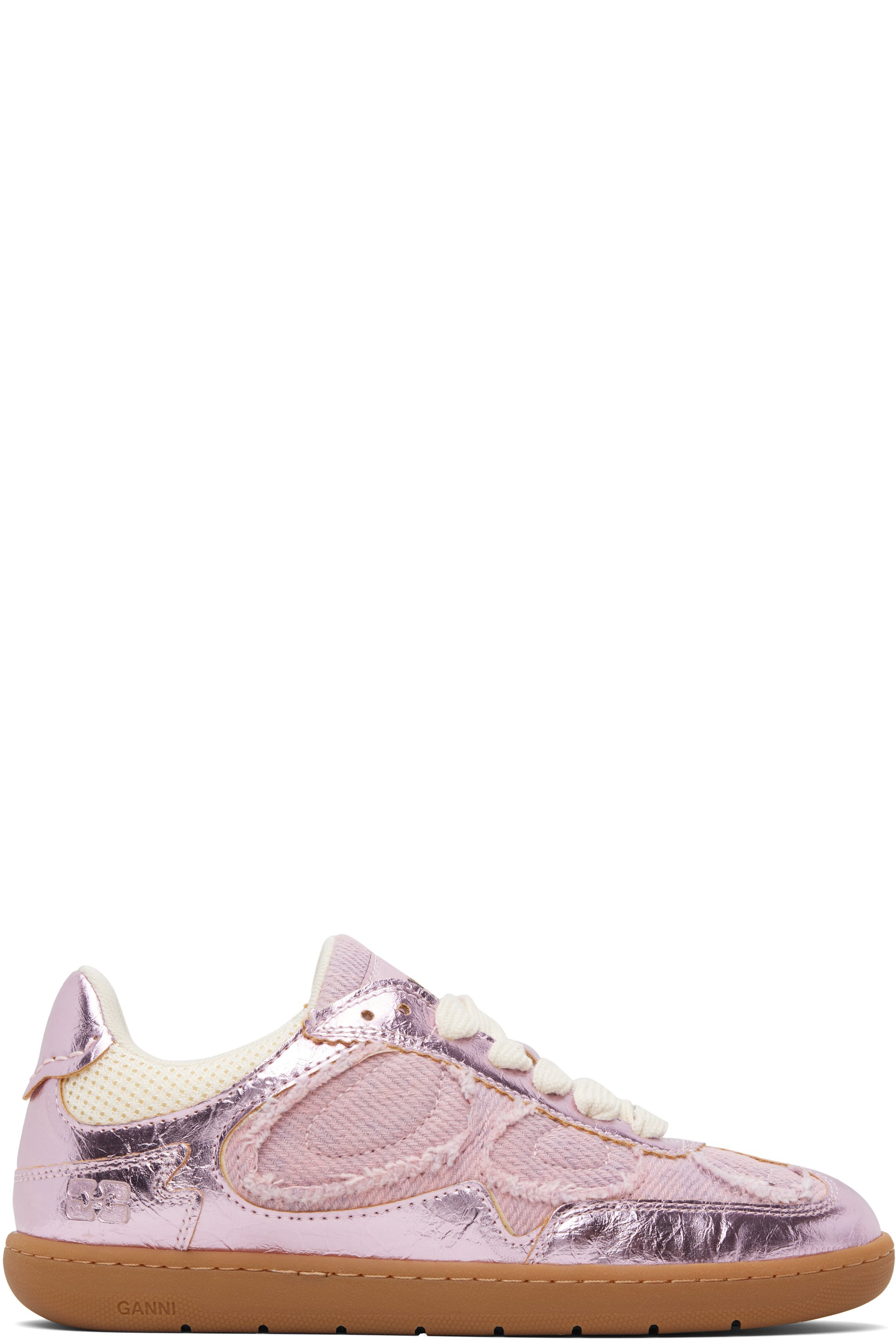 Pink Crinkle Metallic Sneakers by GANNI on Sale